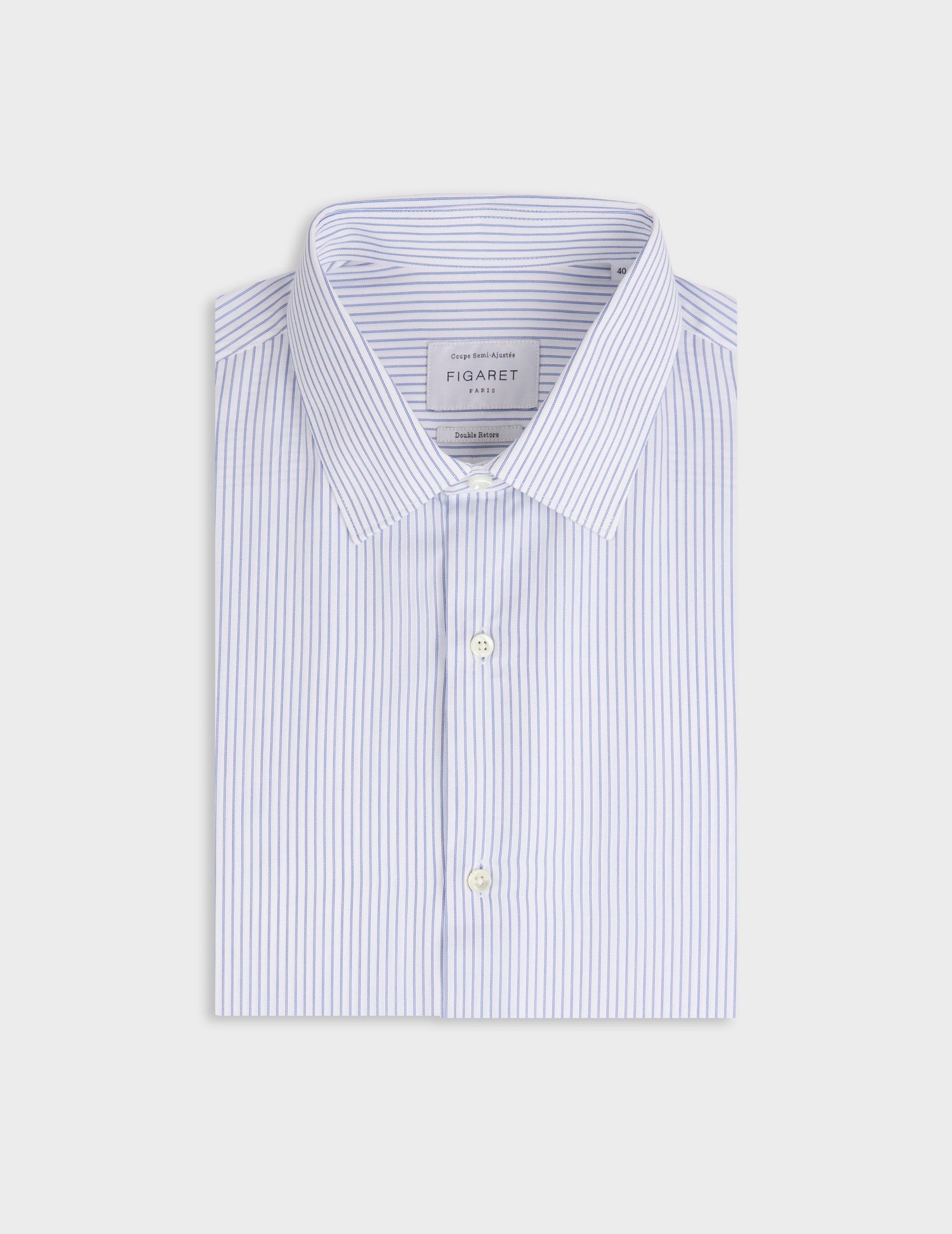 Chemise semi-ajustée rayée bleue - Twill - Col Figaret