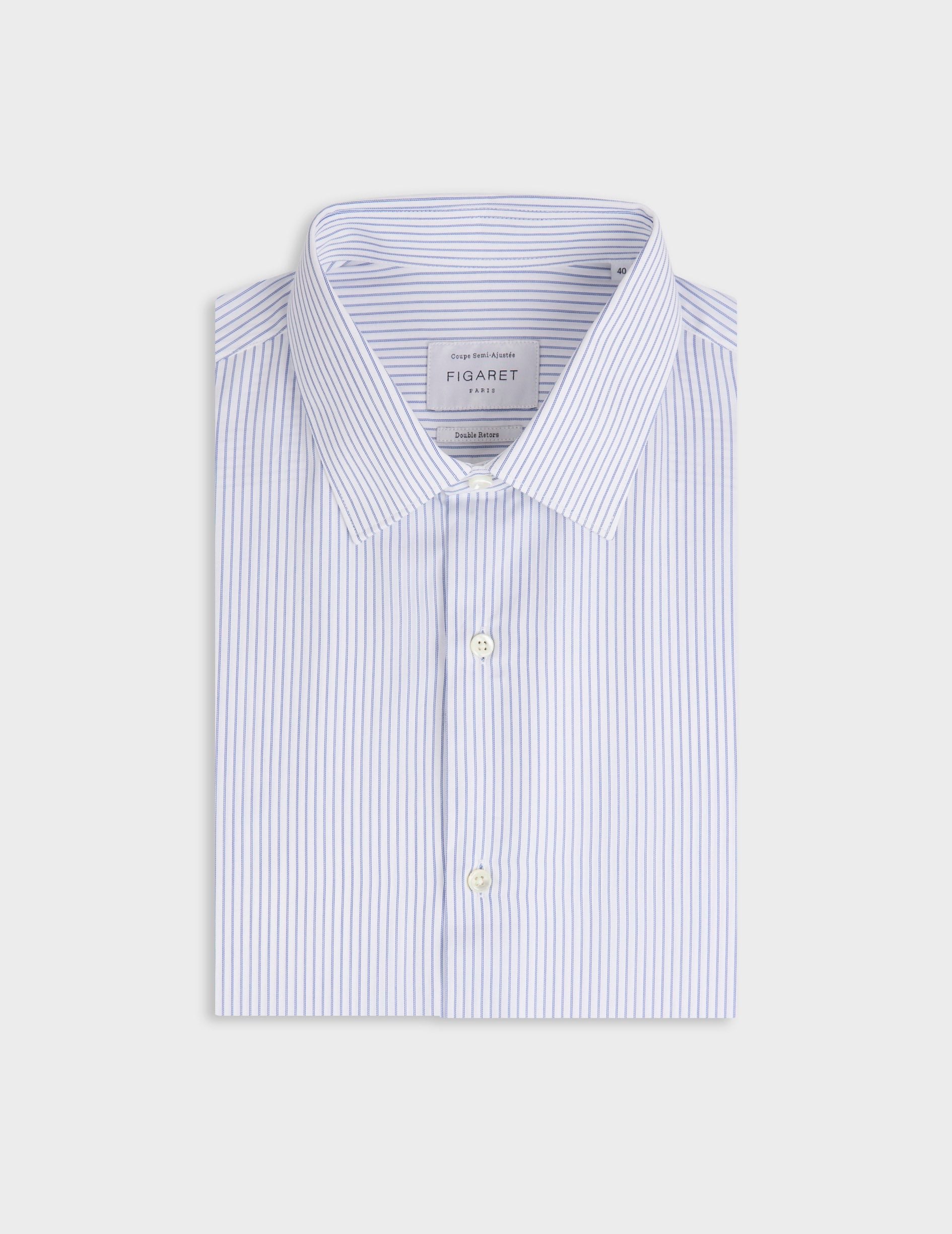 Chemise semi-ajustée rayée bleue - Twill - Col Figaret