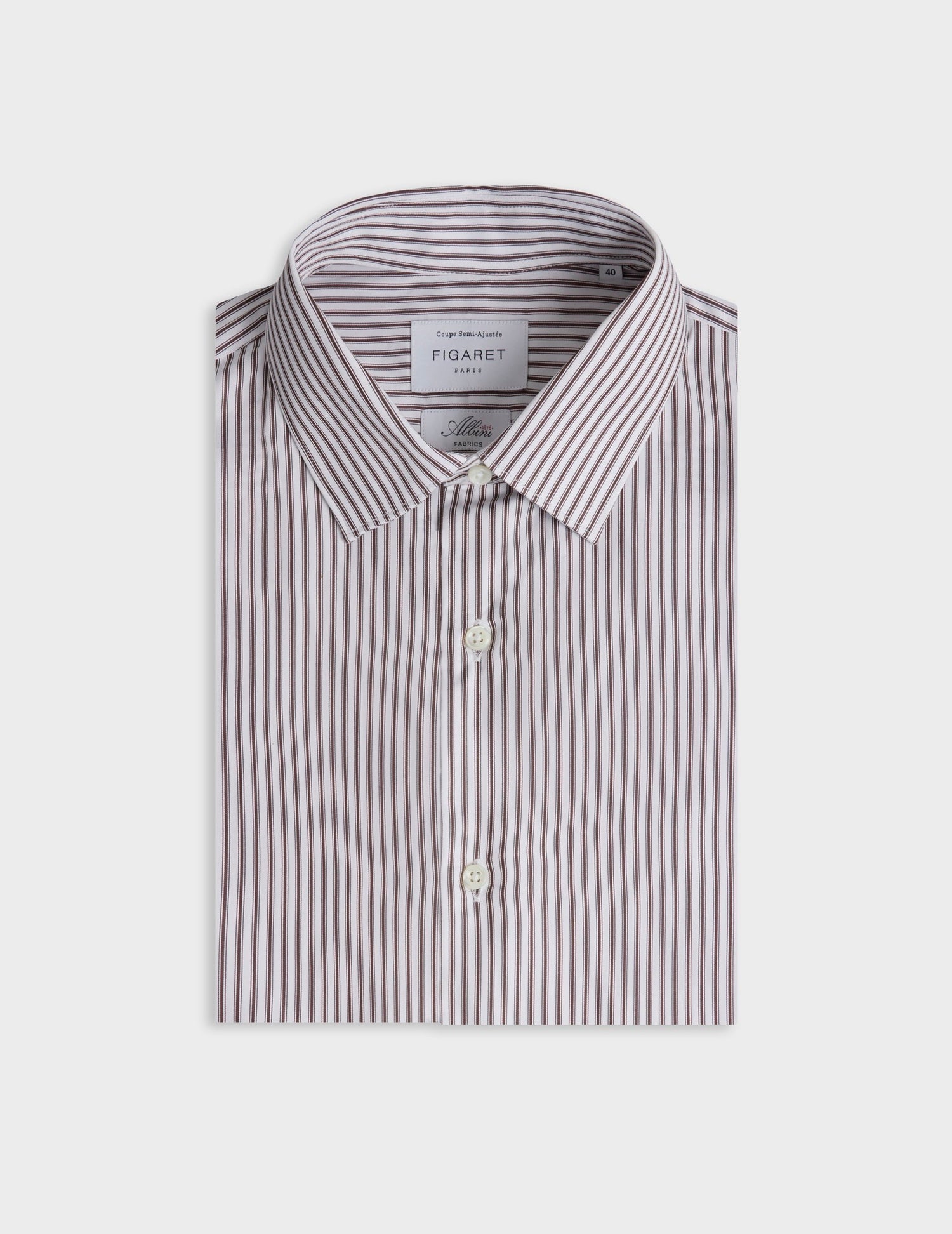 Semi-fitted brown striped shirt - Satin - Figaret Collar#4