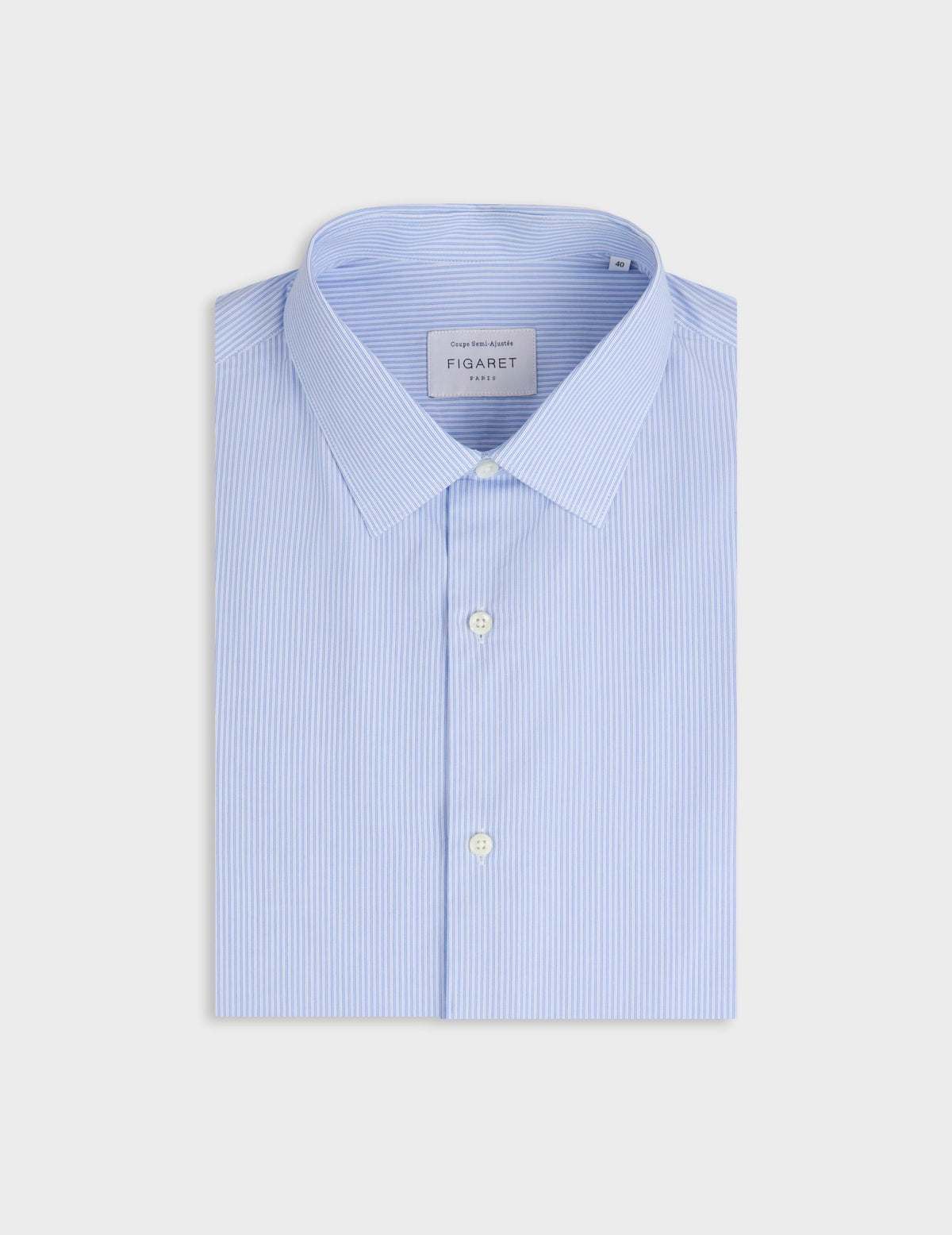 Semi-fitted light blue striped shirt