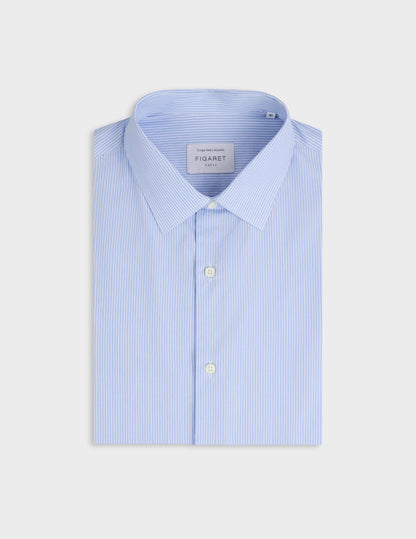 Semi-fitted light blue striped shirt