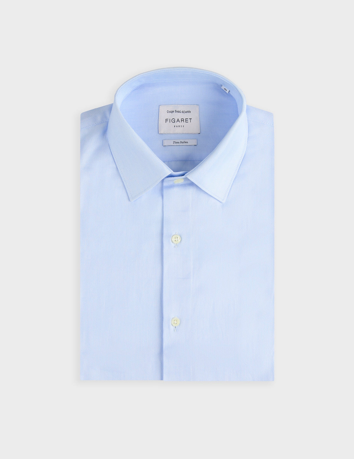 Chemise semi-ajustée bleu clair - Chevron - Col Figaret