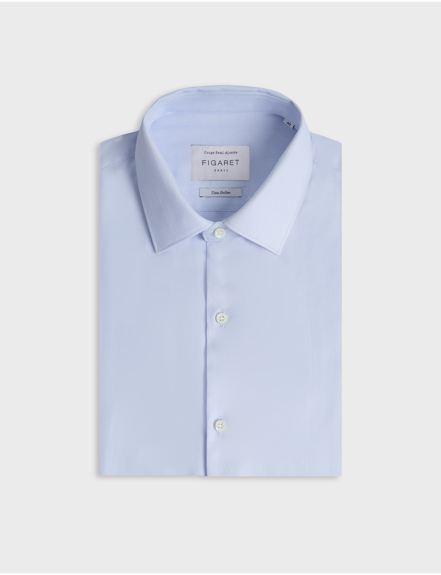 Chemise semi-ajustée bleu clair - Chevron - Col Figaret