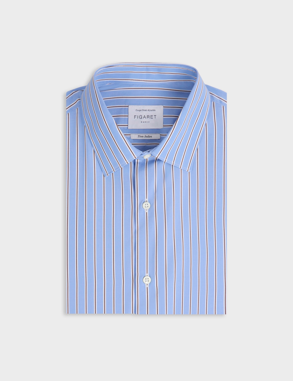 Chemise semi-ajustée  bleue rayée - Popeline - Col Figaret