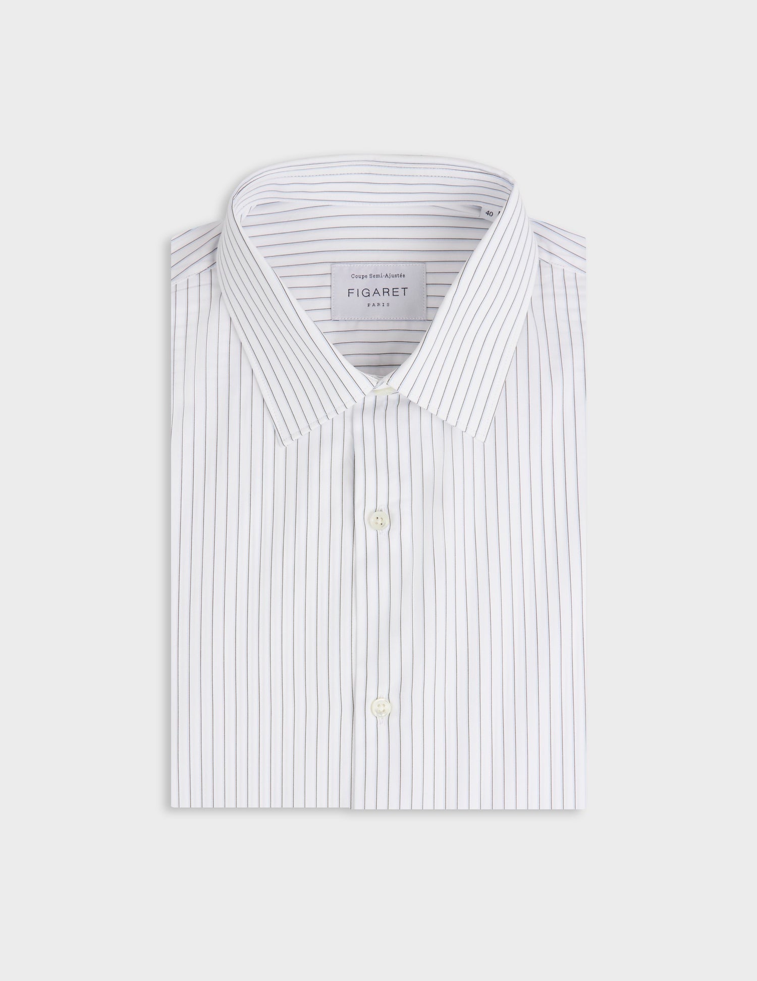 Chemise semi-ajustée rayée kaki - Popeline - Col Figaret