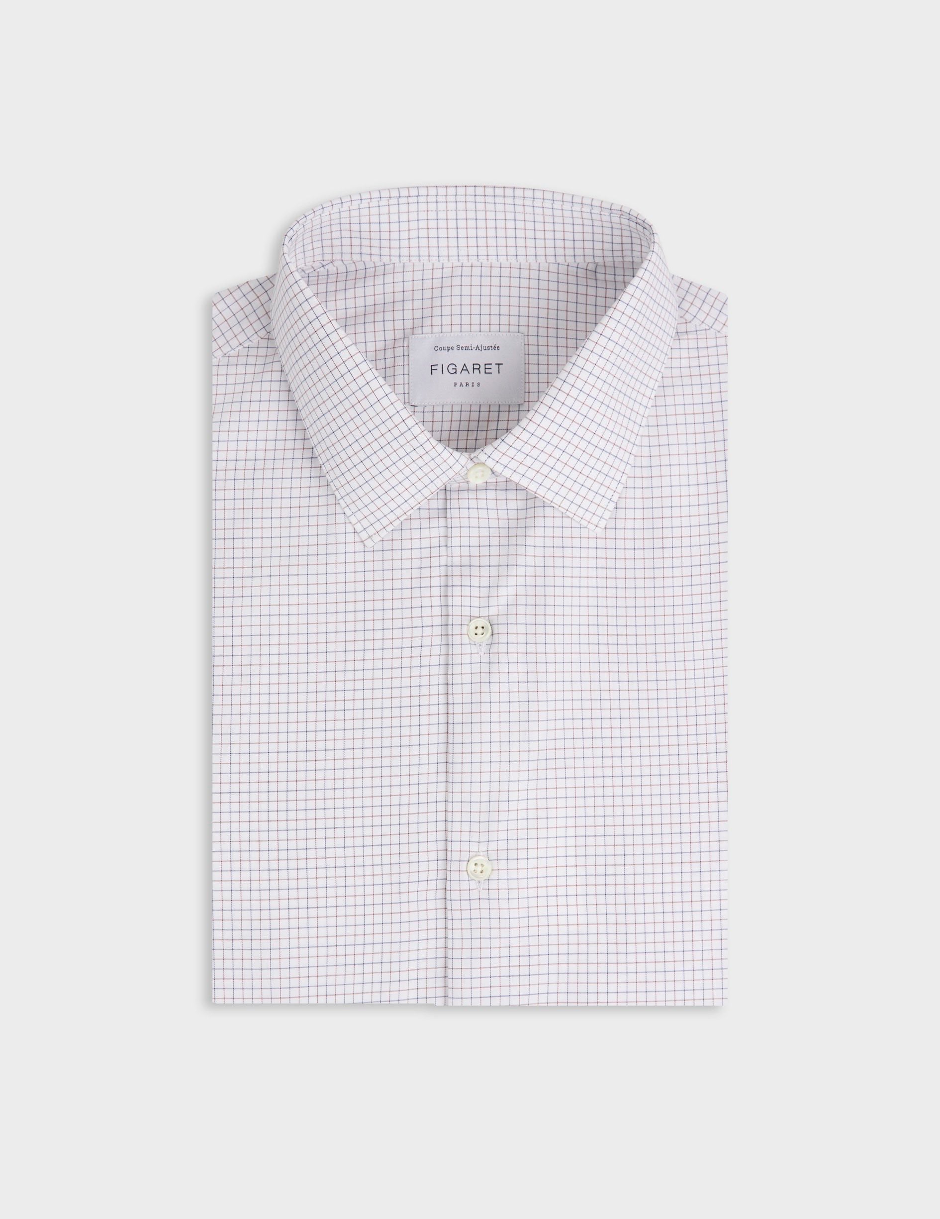 Chemise semi-ajustée à carreaux marron - Twill - Col Figaret