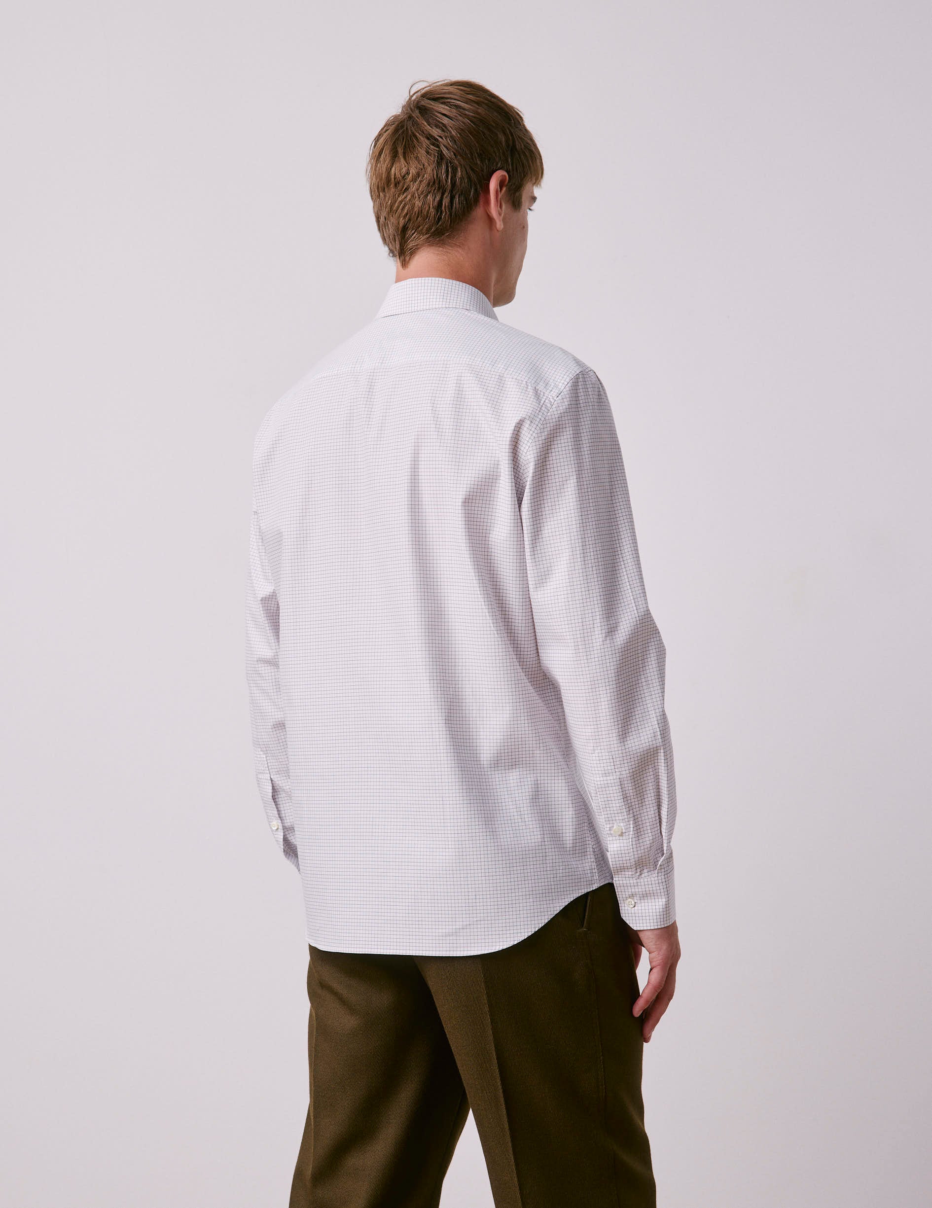 Chemise semi-ajustée à carreaux marron - Twill - Col Figaret