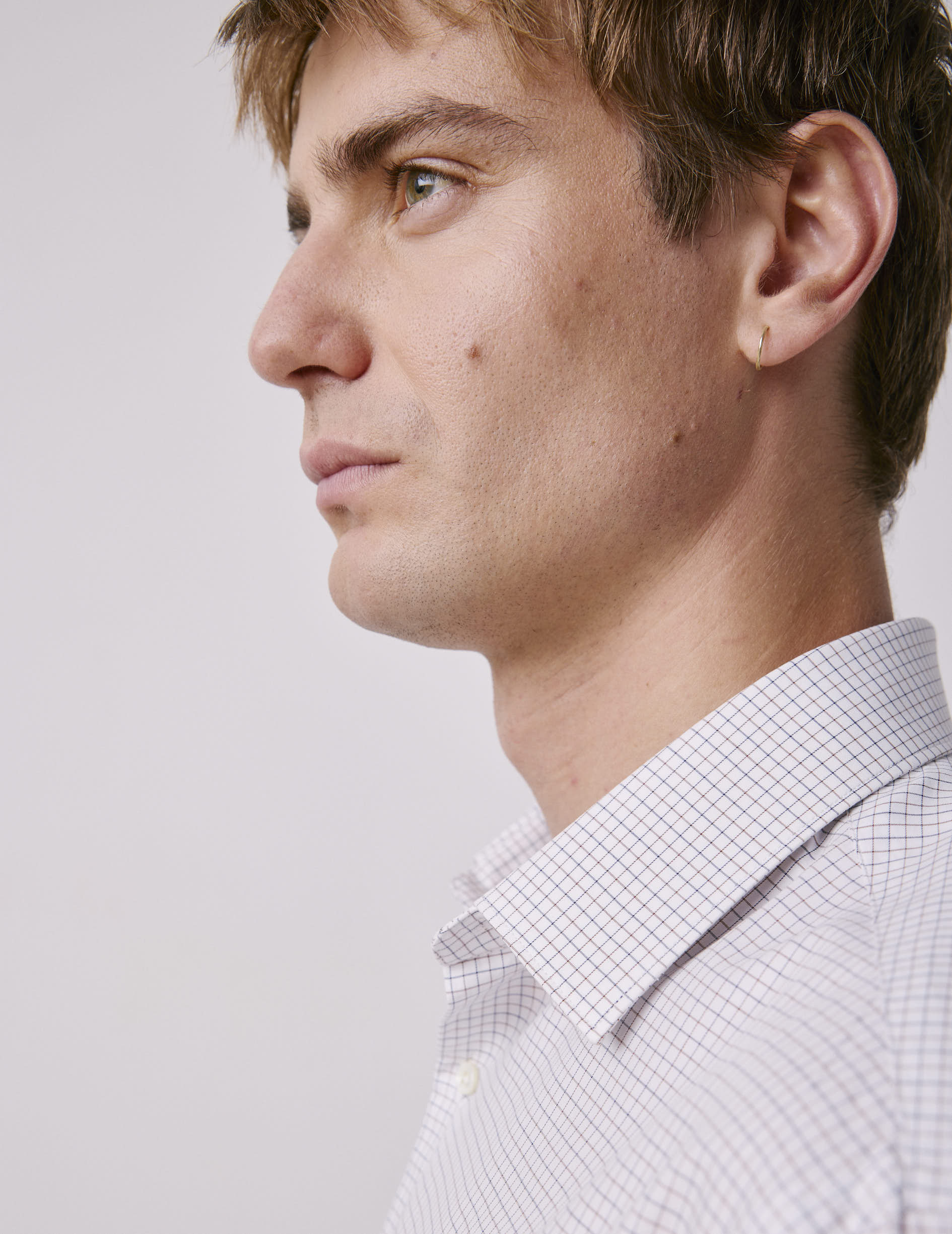 Chemise semi-ajustée à carreaux marron - Twill - Col Figaret