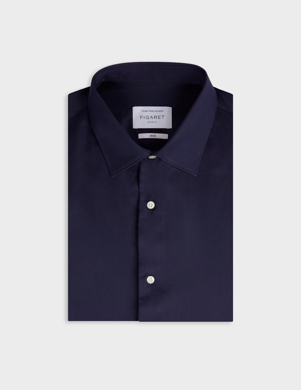 Chemise semi-ajustée Prestige bleu marine - Satin - Col Figaret