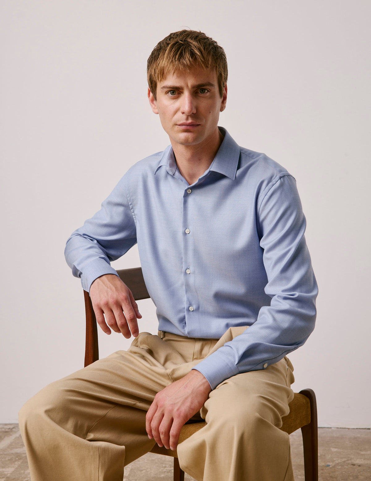 Chemise semi-ajustée en laine vierge bleue - Laine - Col Figaret#2