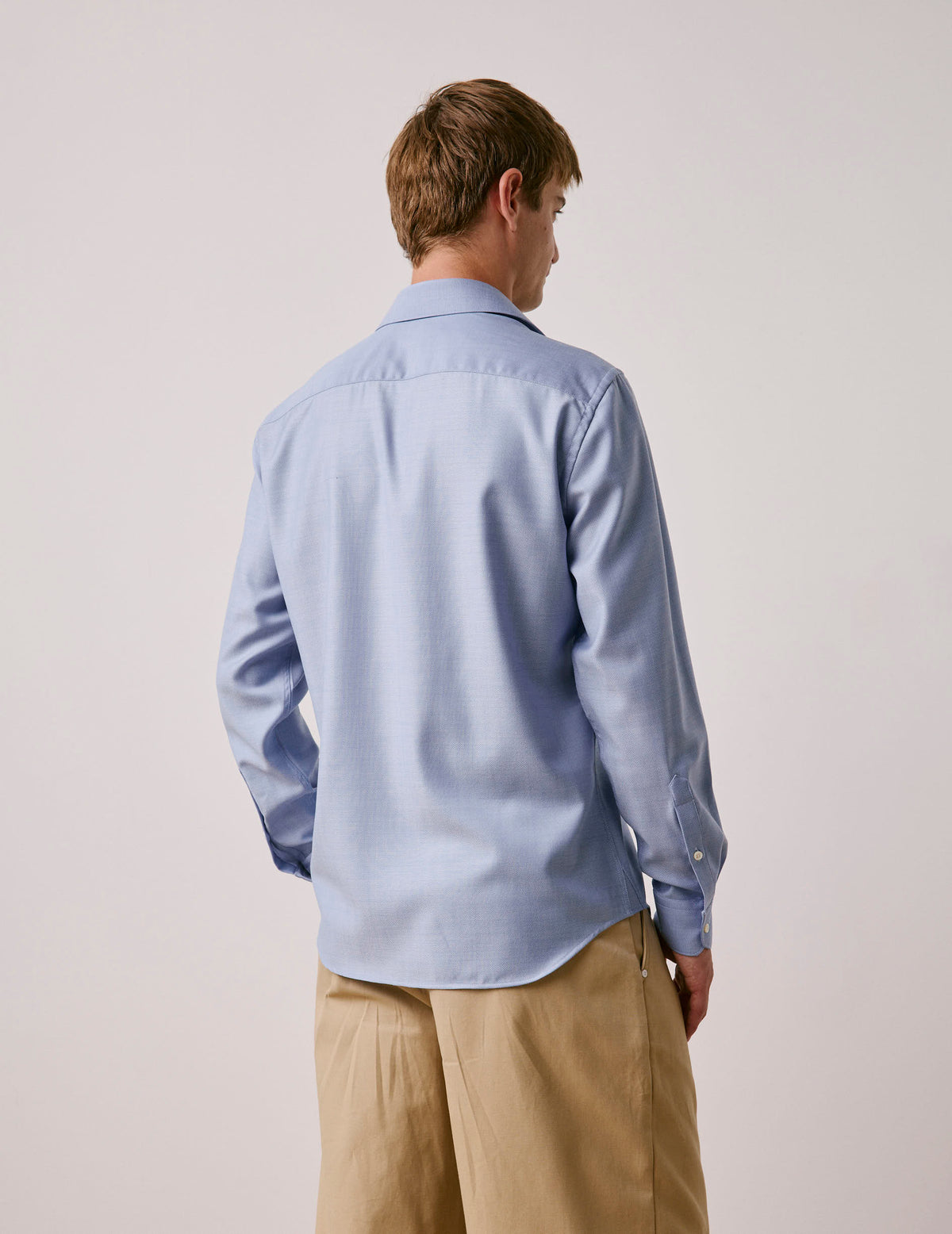 Chemise semi-ajustée en laine vierge bleue - Laine - Col Figaret