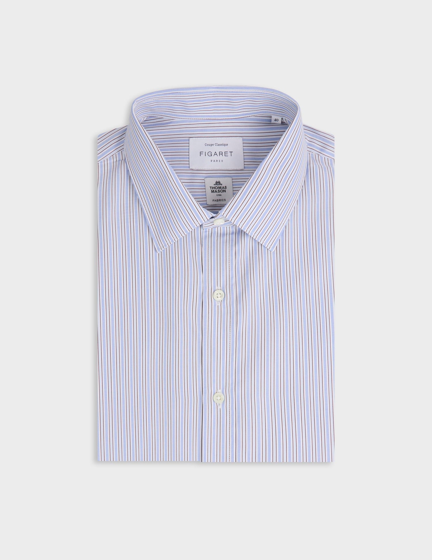 Chemise classique rayée marron - Fil-à-fil - Col Figaret