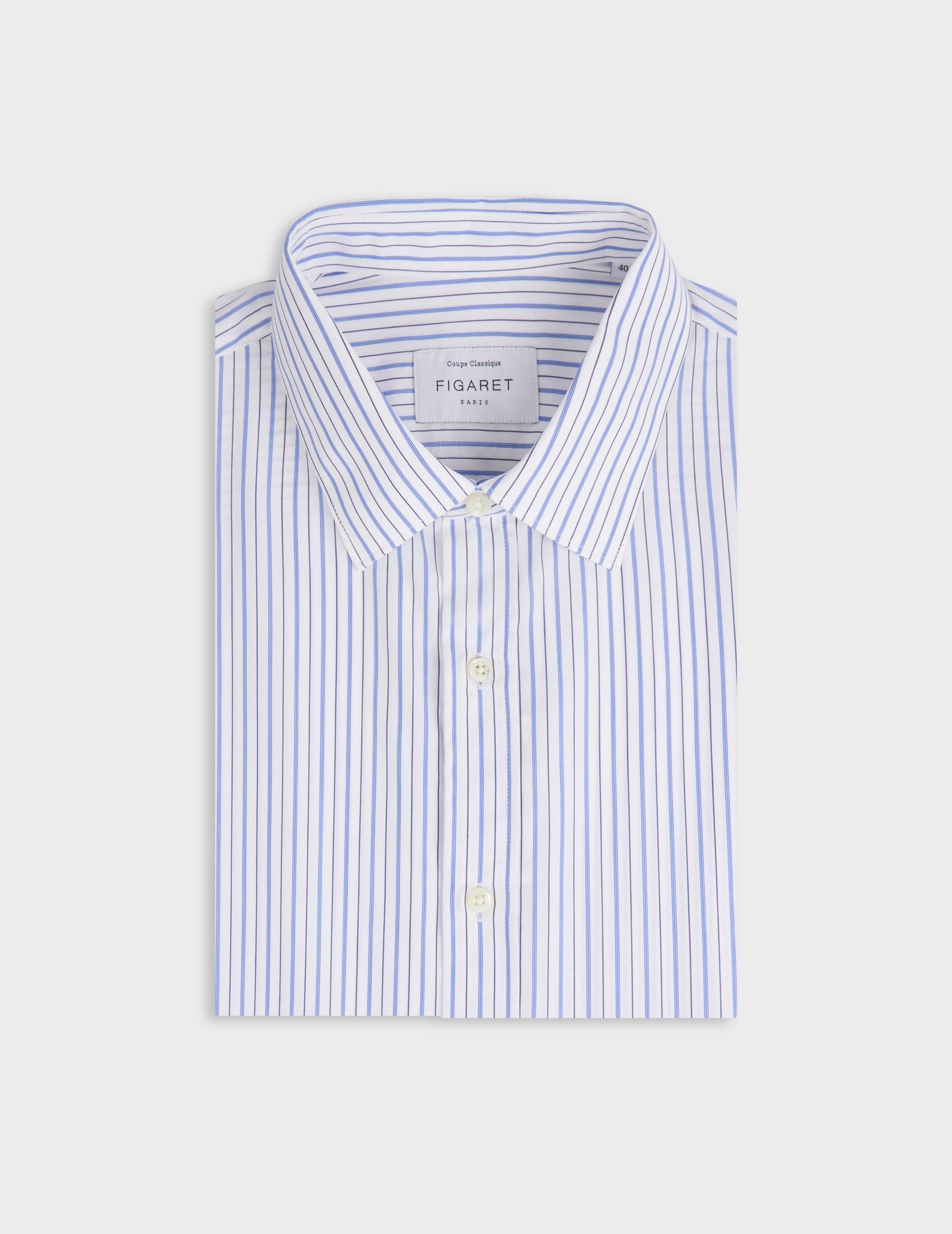 Chemise classique rayée bleue - Popeline - Col Figaret