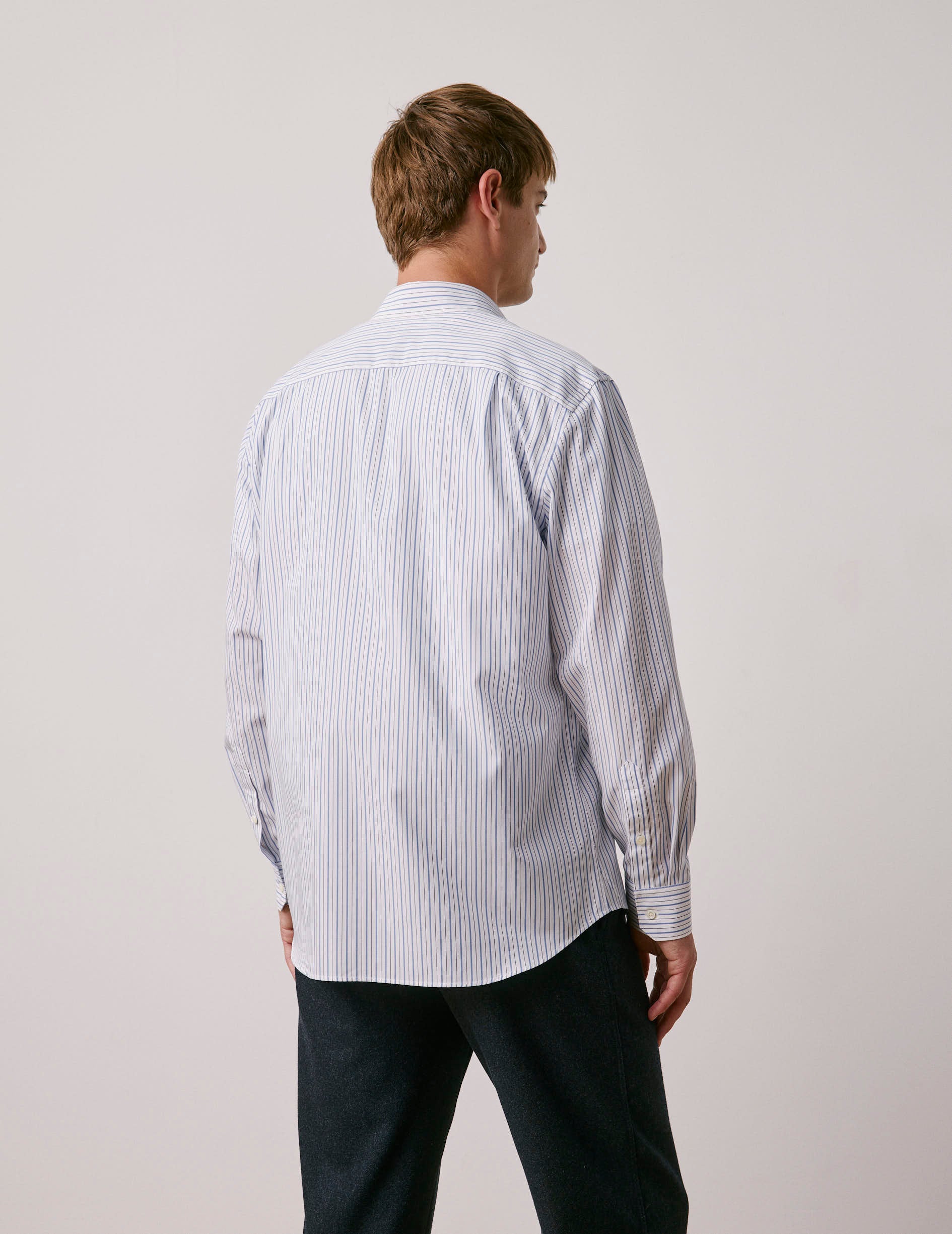 Chemise classique rayée bleue - Popeline - Col Figaret