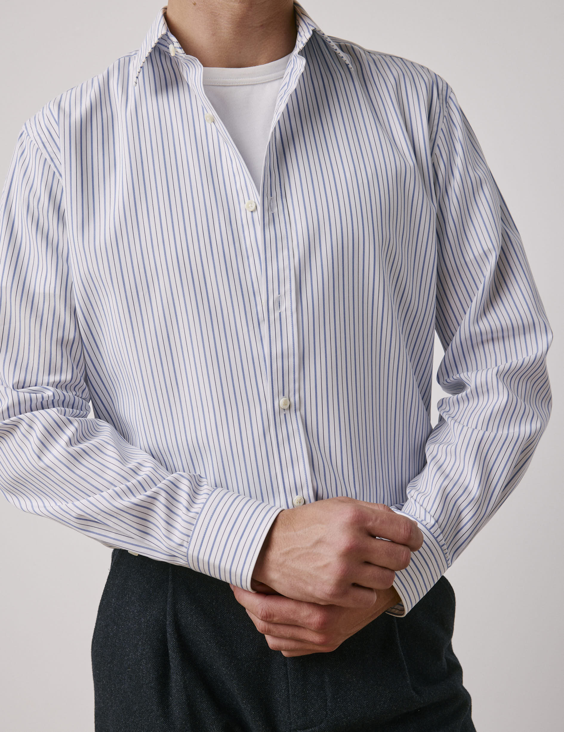 Chemise classique rayée bleue - Popeline - Col Figaret
