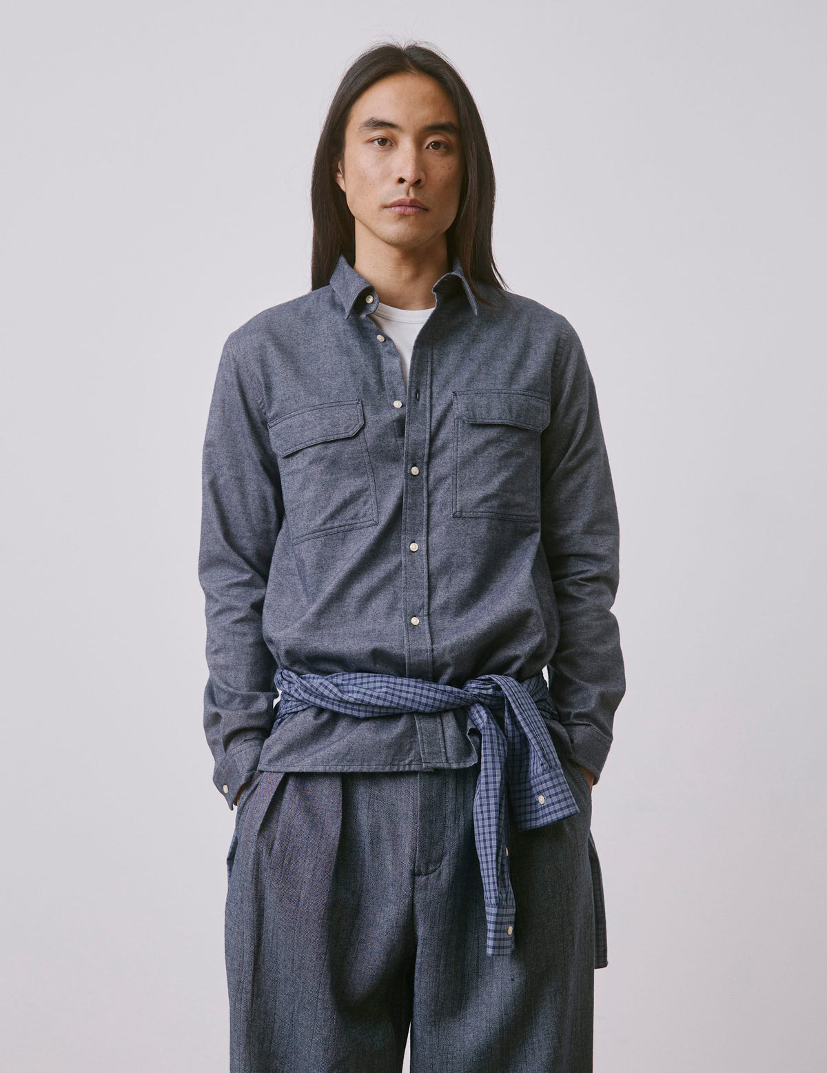 Chemise Florian en flanelle grise - Flanelle - Col Français