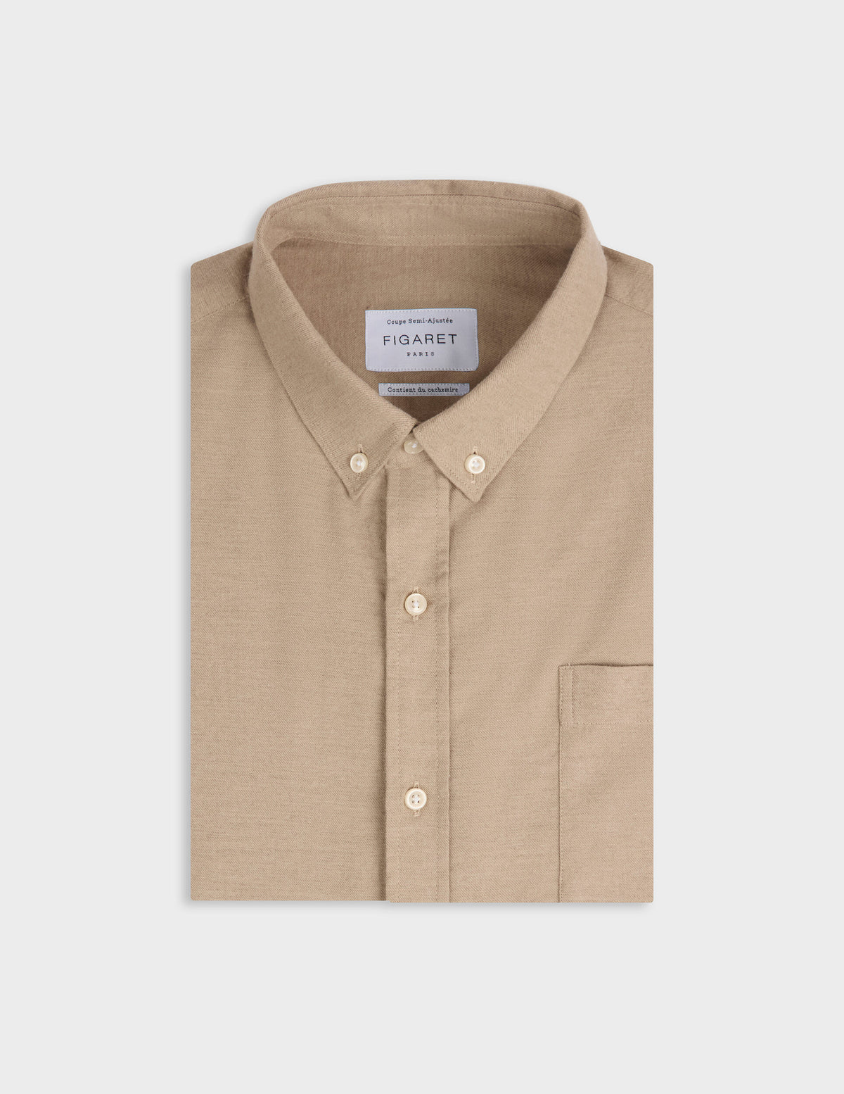 Chemise Gabriel en flanelle et cachemire beige - Flanelle - Col Américain