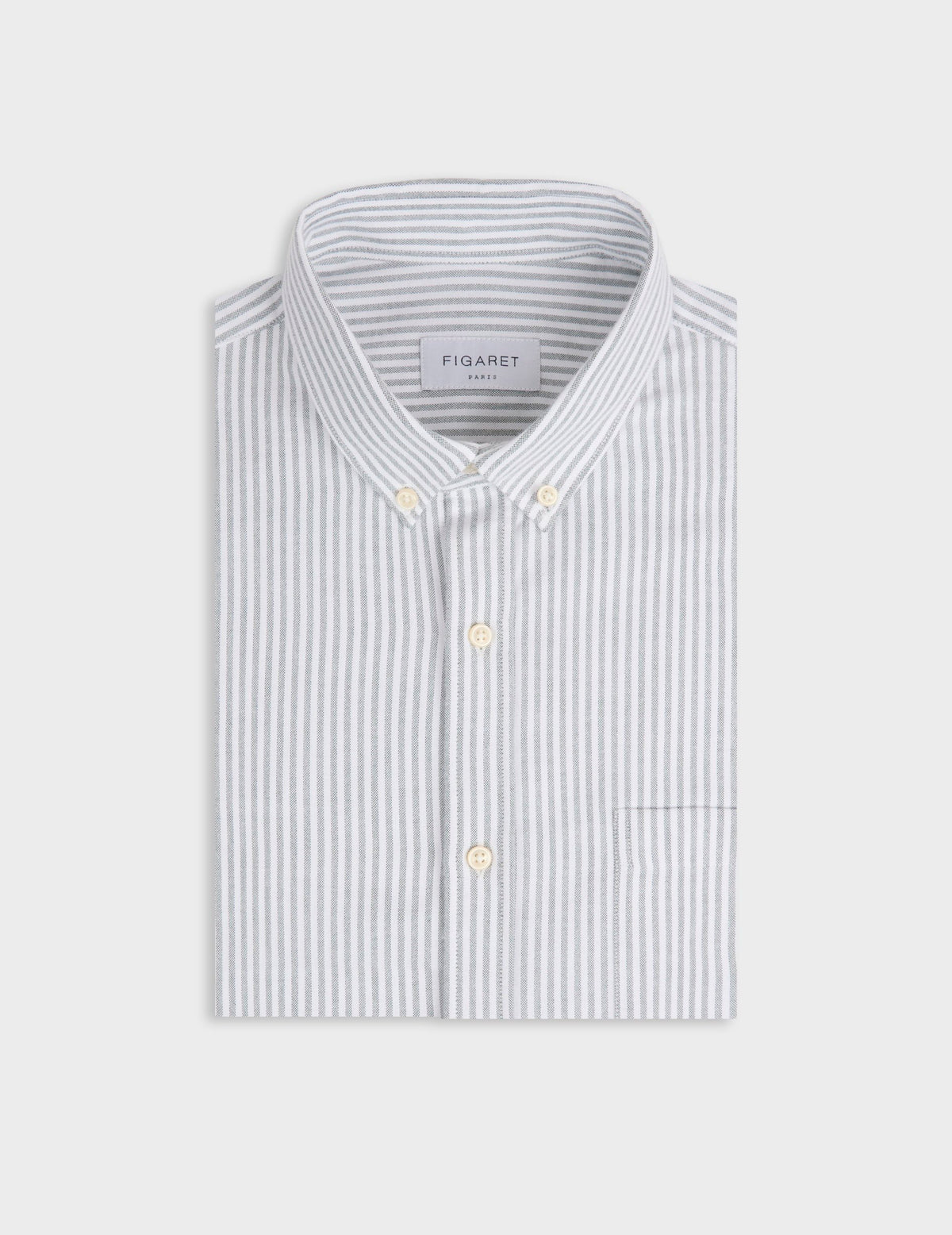 Chemise Gabriel rayée verte - Oxford gratté - Col Américain