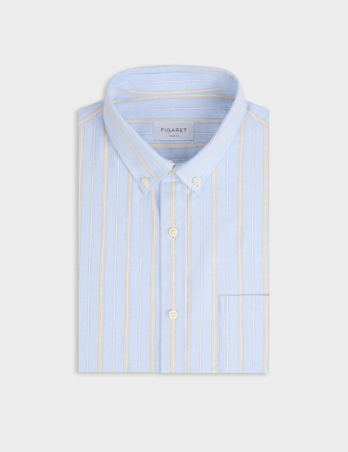 Chemise Gabriel rayée jaune - Oxford gratté - Col Américain