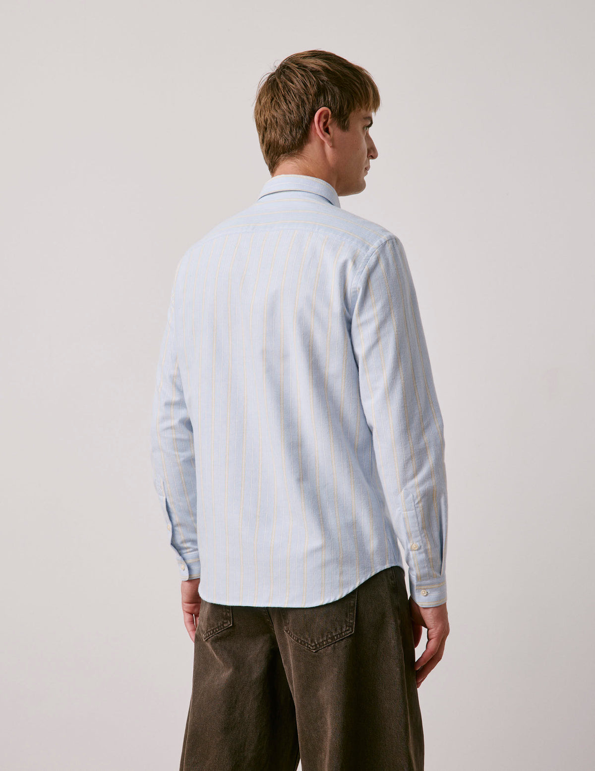 Chemise Gabriel bleue rayée jaune - Oxford gratté - Col Américain#2