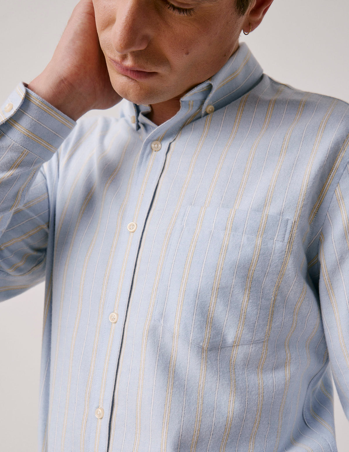Chemise Gabriel bleue rayée jaune - Oxford gratté - Col Américain#4