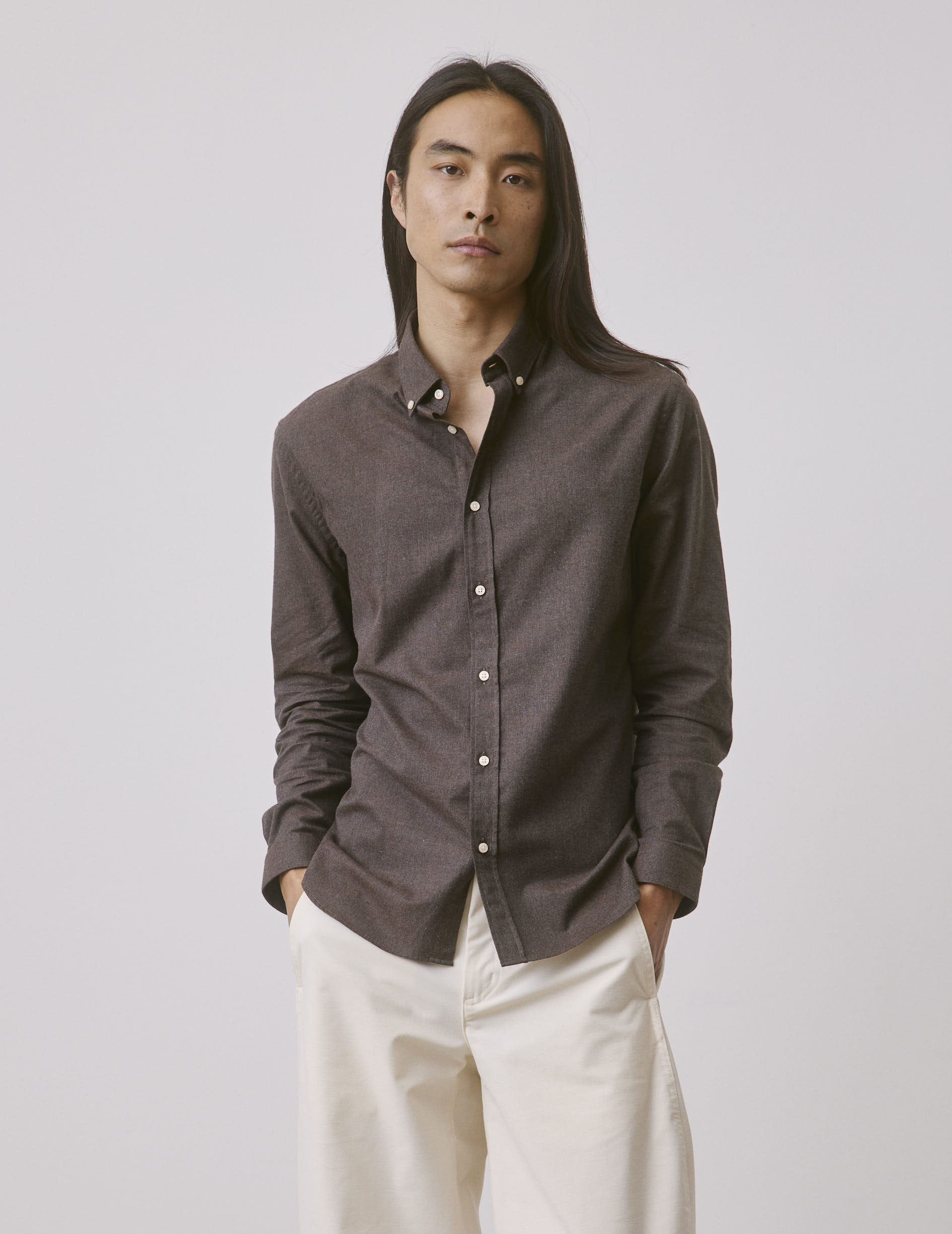 Chemise Gaspard en flanelle marron - Flanelle - Col Américain