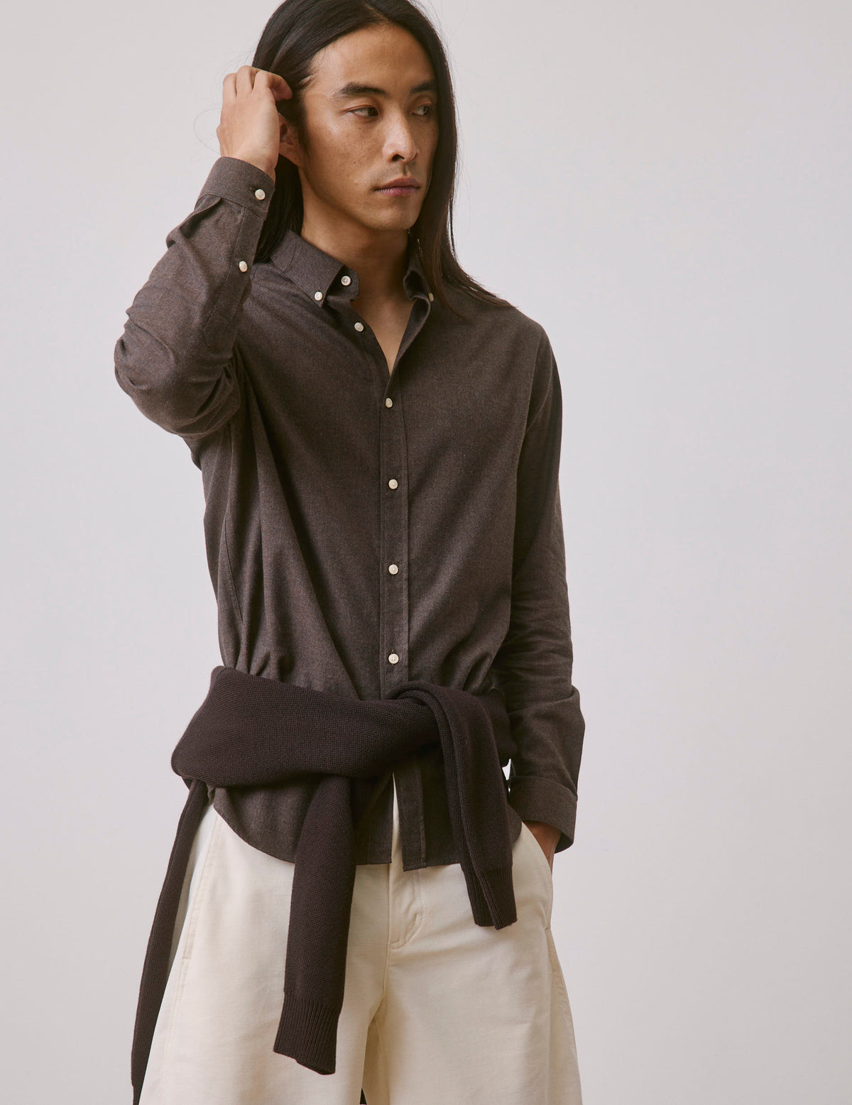 Chemise Gaspard en flanelle marron - Flanelle - Col Américain
