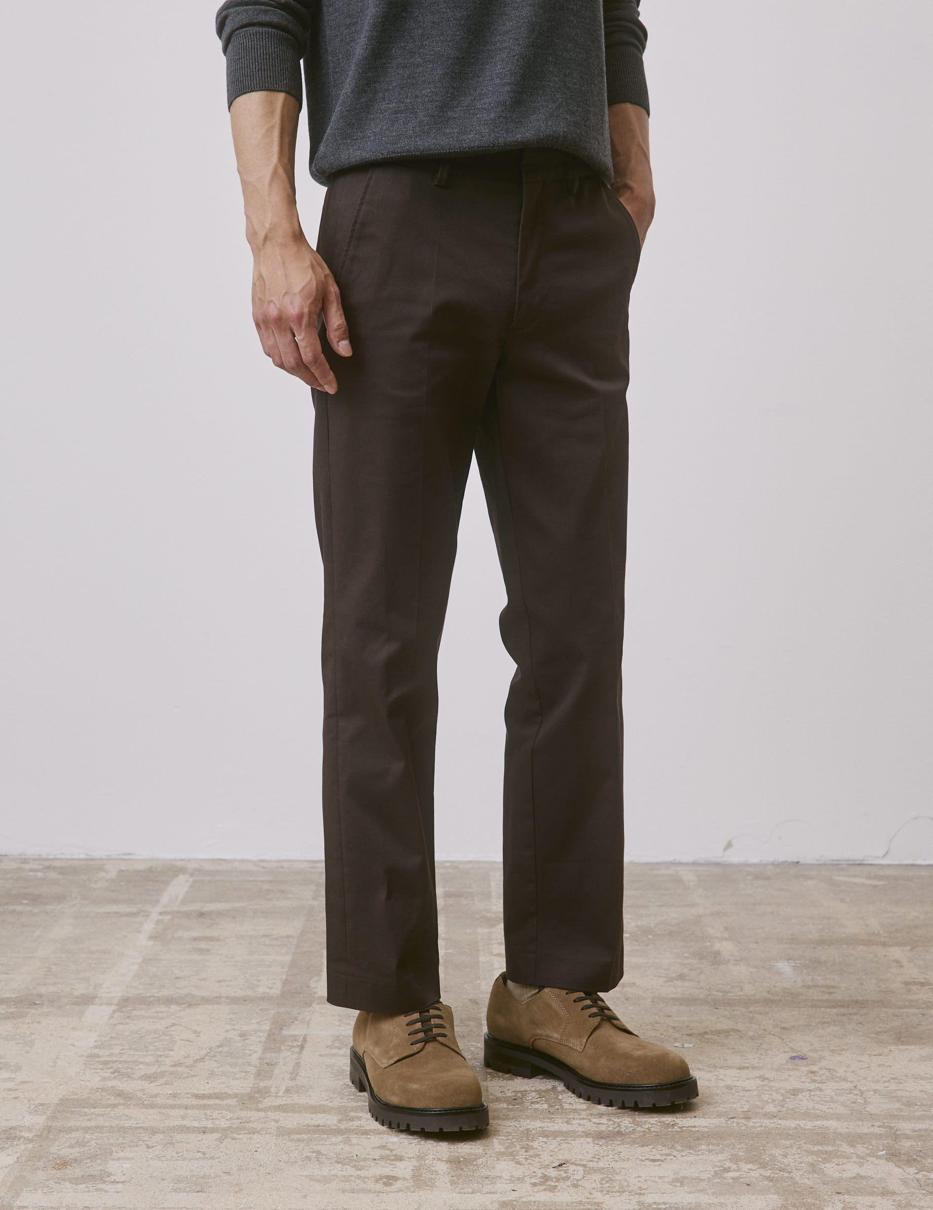 Brown cotton twill Geofrey chinos