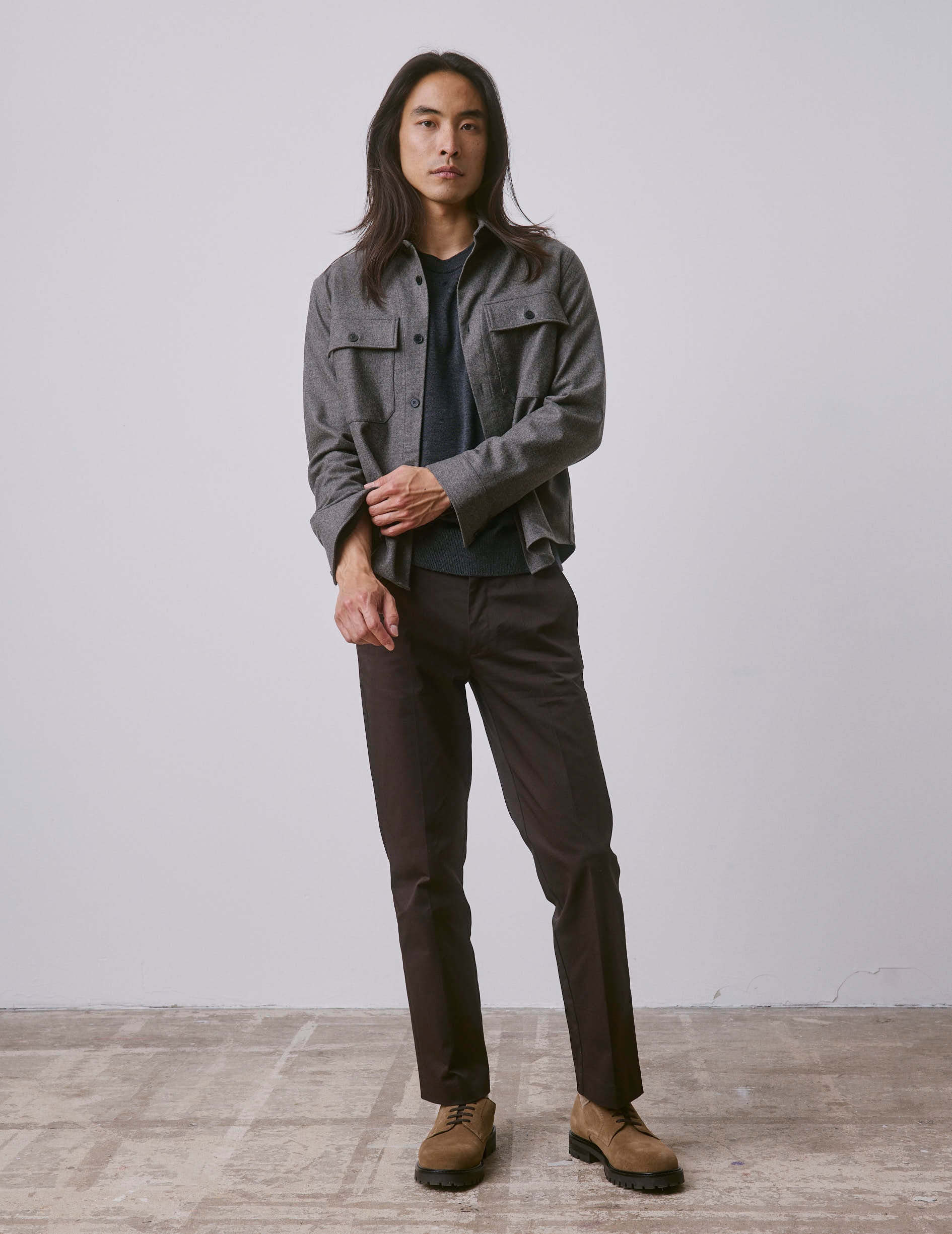 Brown cotton twill Geofrey chinos - Twill