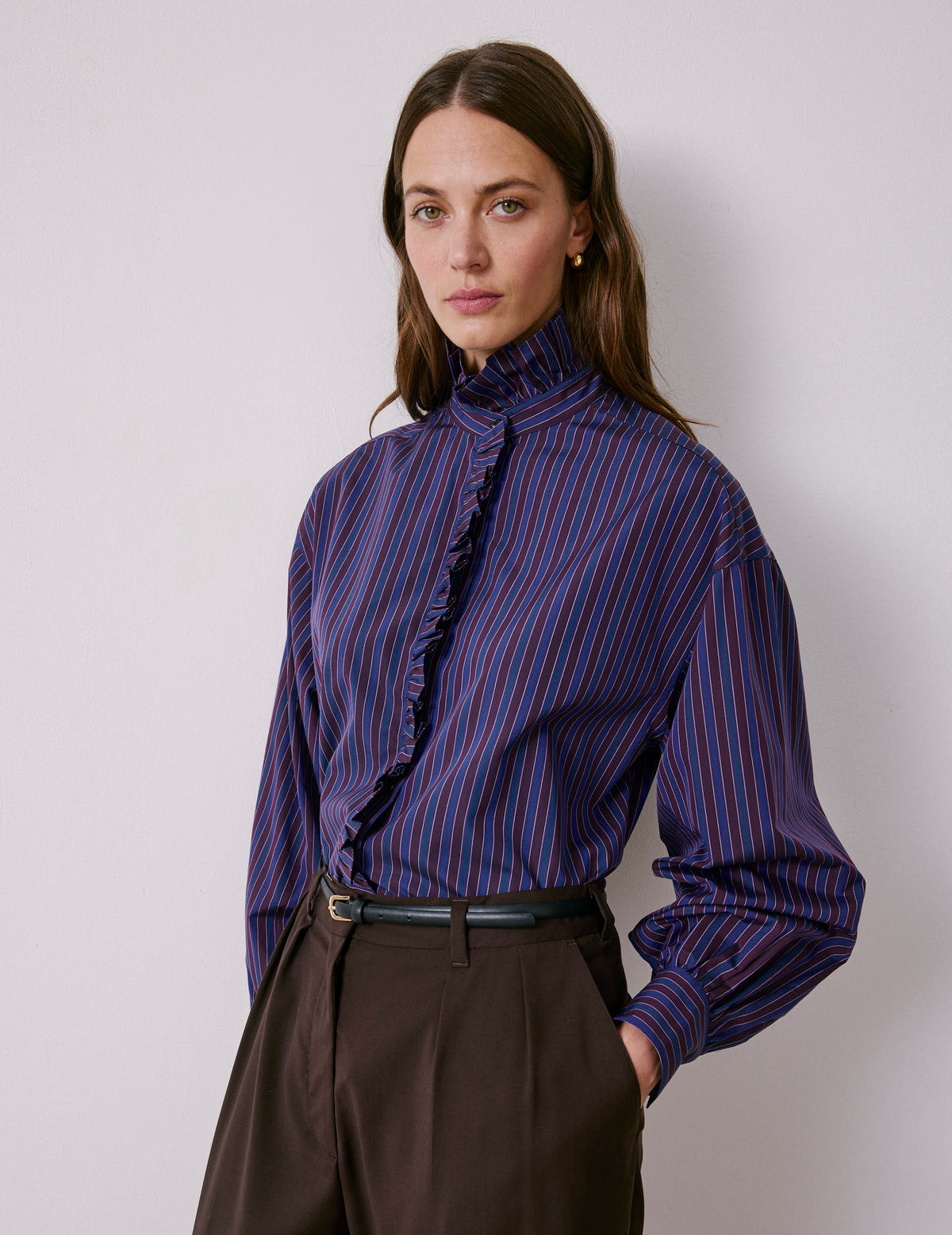 Chemise Greta rayée violette - Popeline - Col Victorien#3