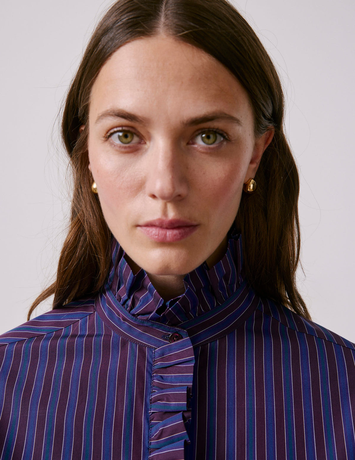 Chemise Greta rayée violette - Popeline - Col Victorien