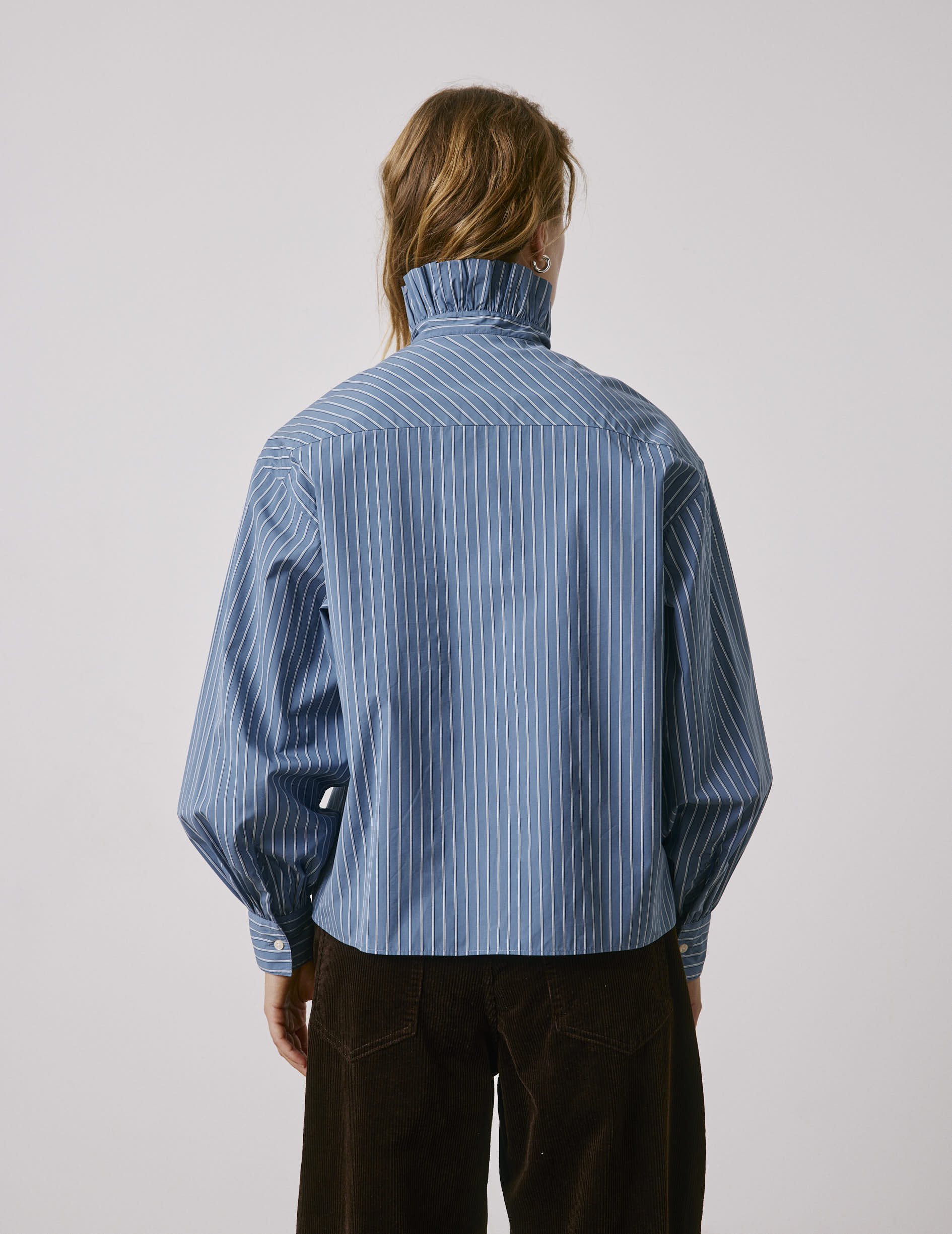 Chemise Greta rayée bleue - Popeline - Col Victorien