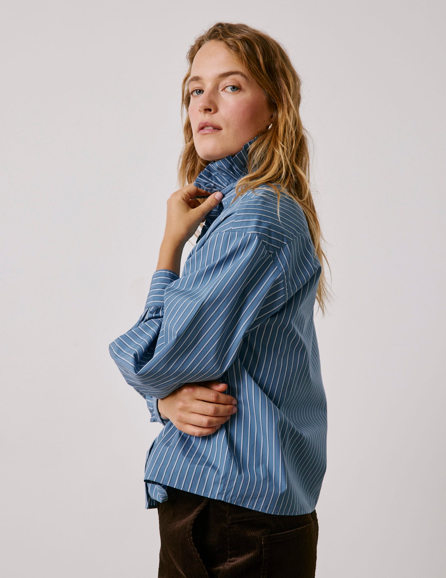 Blue striped Greta shirt - Poplin - Victorian Collar#6