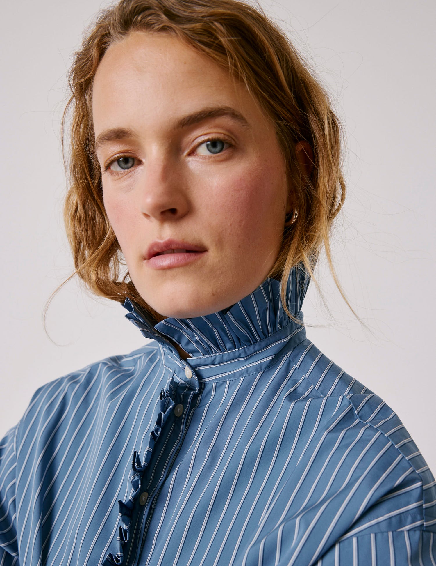 Blue striped Greta shirt - Poplin - Victorian Collar#7