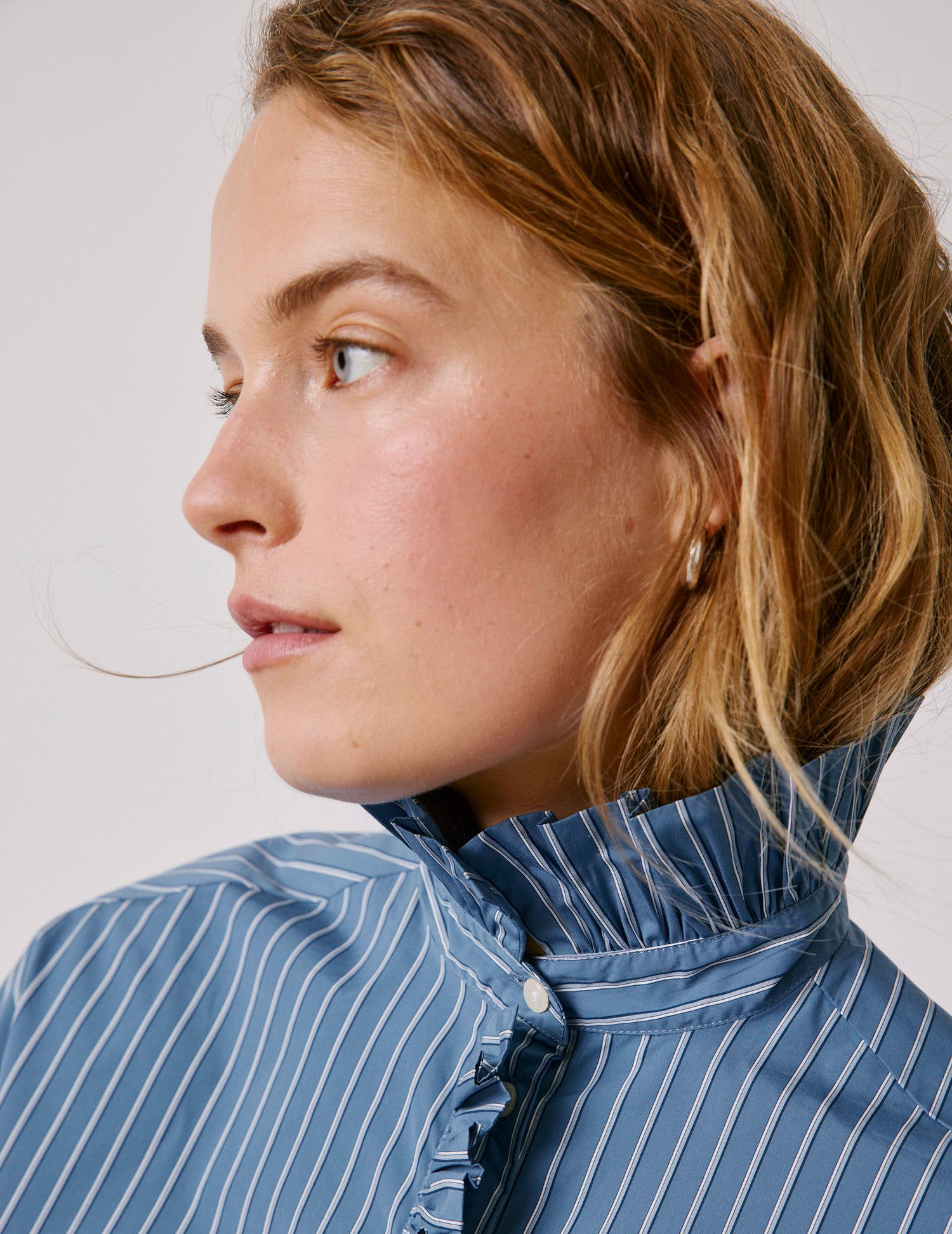 Blue striped Greta shirt - Poplin - Victorian Collar#2