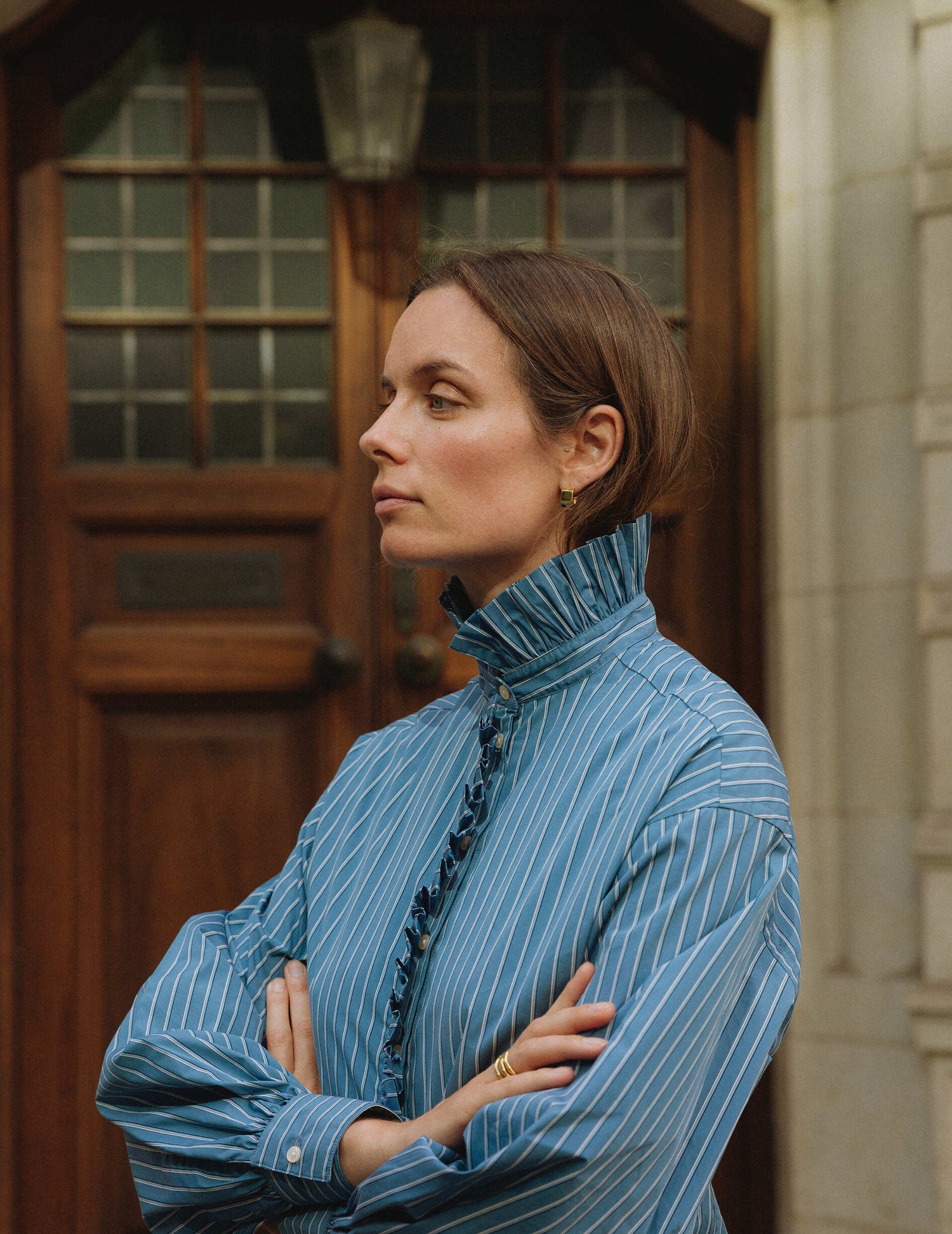 Chemise Greta rayée bleue - Popeline - Col Victorien#2