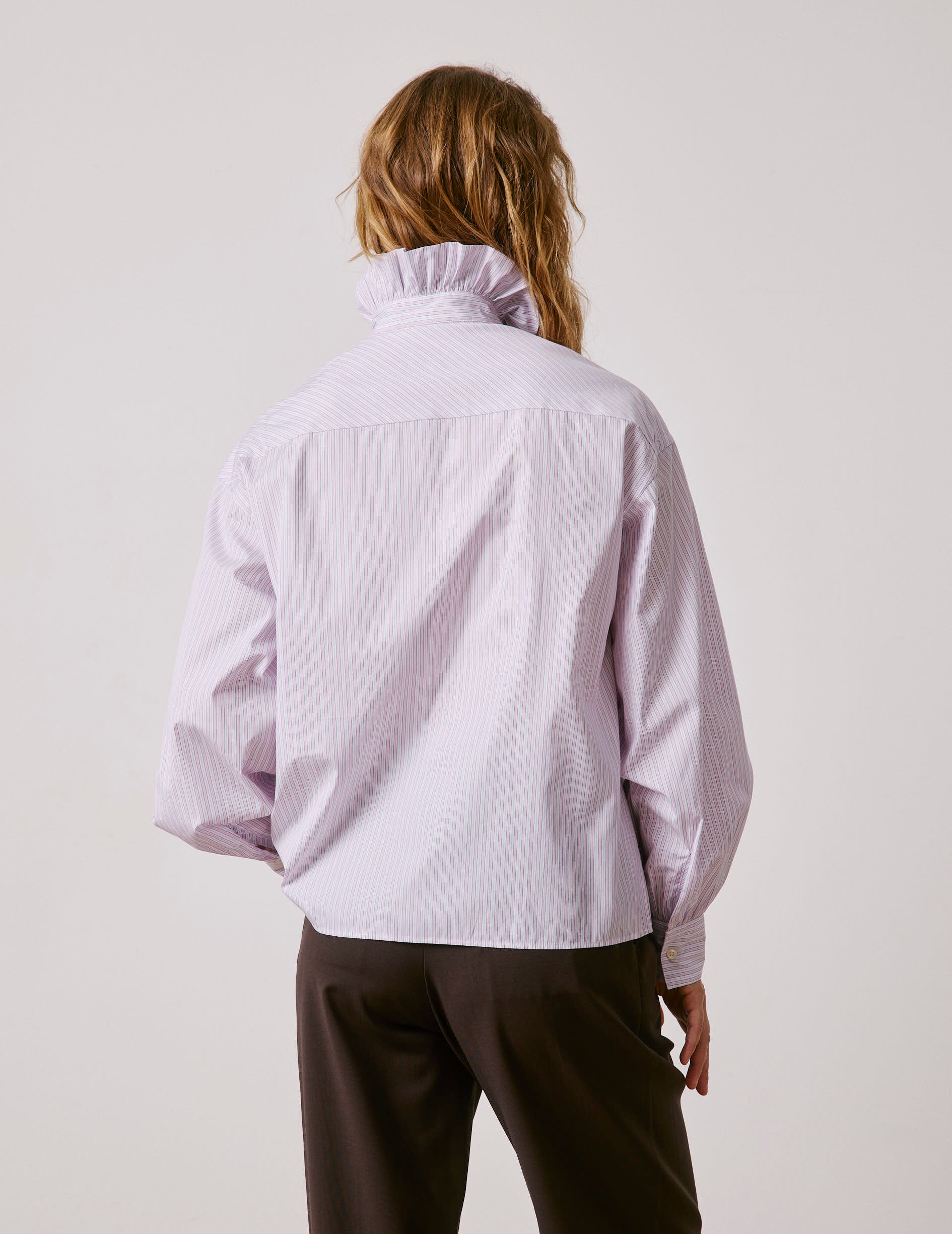 Chemise Greta rayée rose - Popeline - Col Victorien