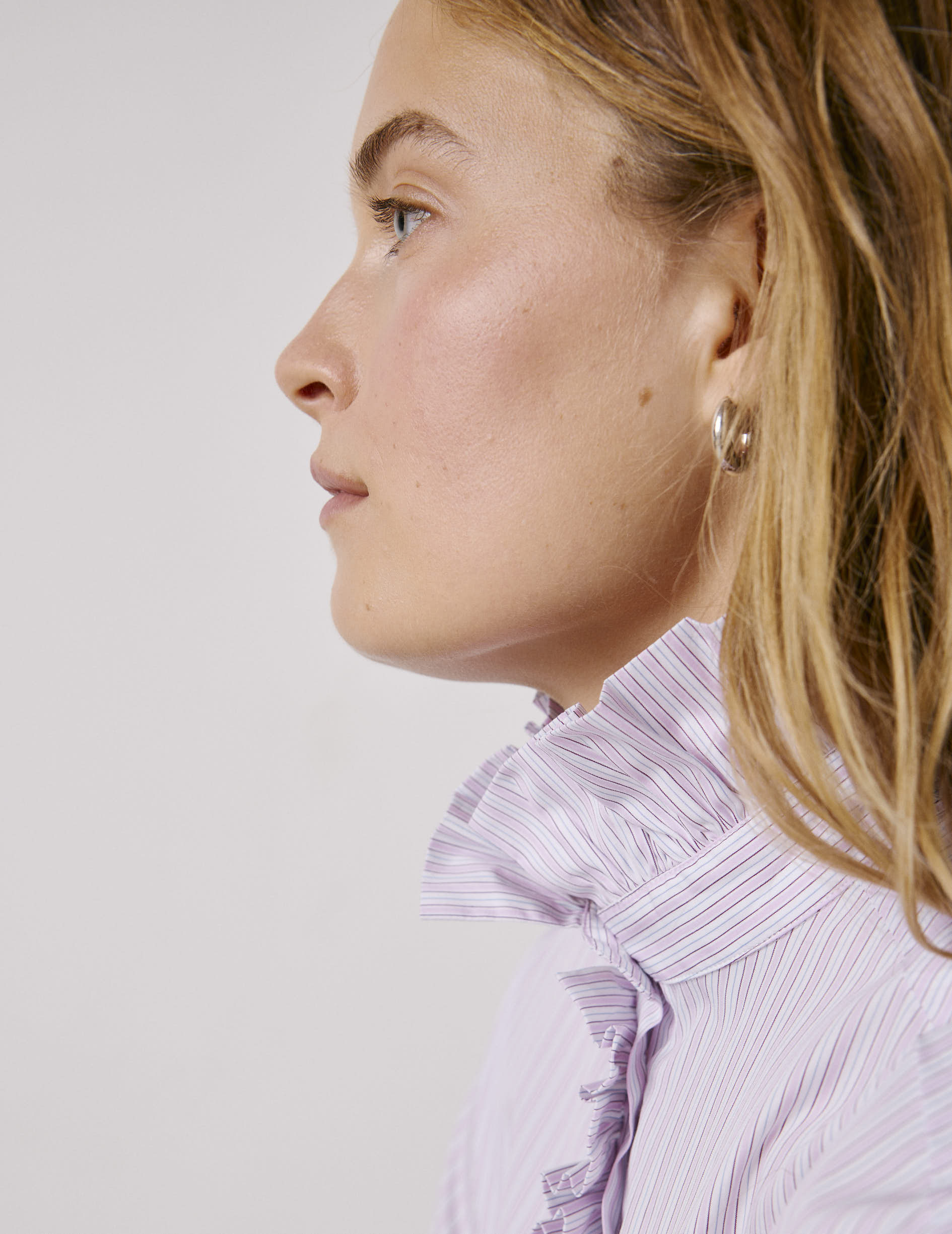 Chemise Greta rayée rose - Popeline - Col Victorien