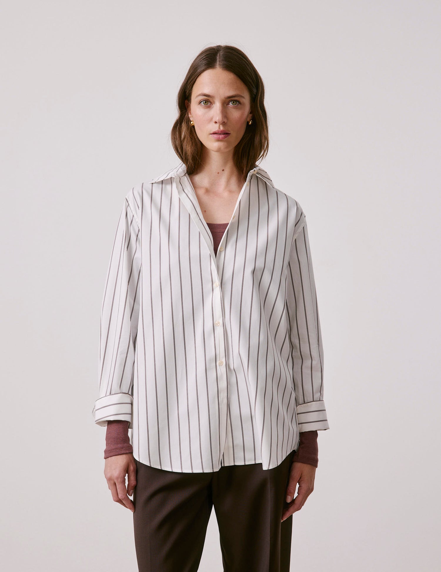Chemise Mathilde rayée marron - Popeline - Col Chemise#3