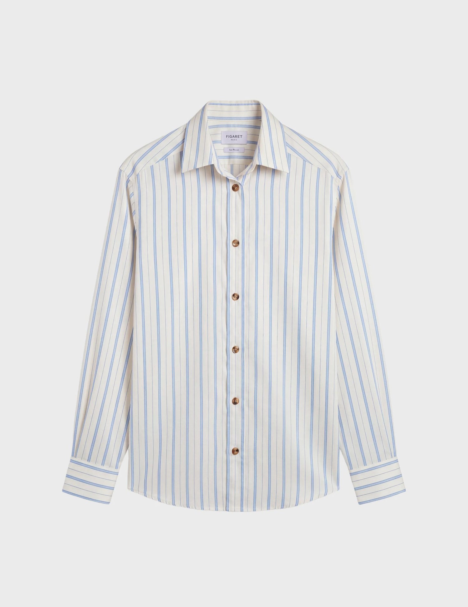 Chemise Hannah rayée bleu clair - Soie - Col Chemise - Poignets Mousquetaires#2