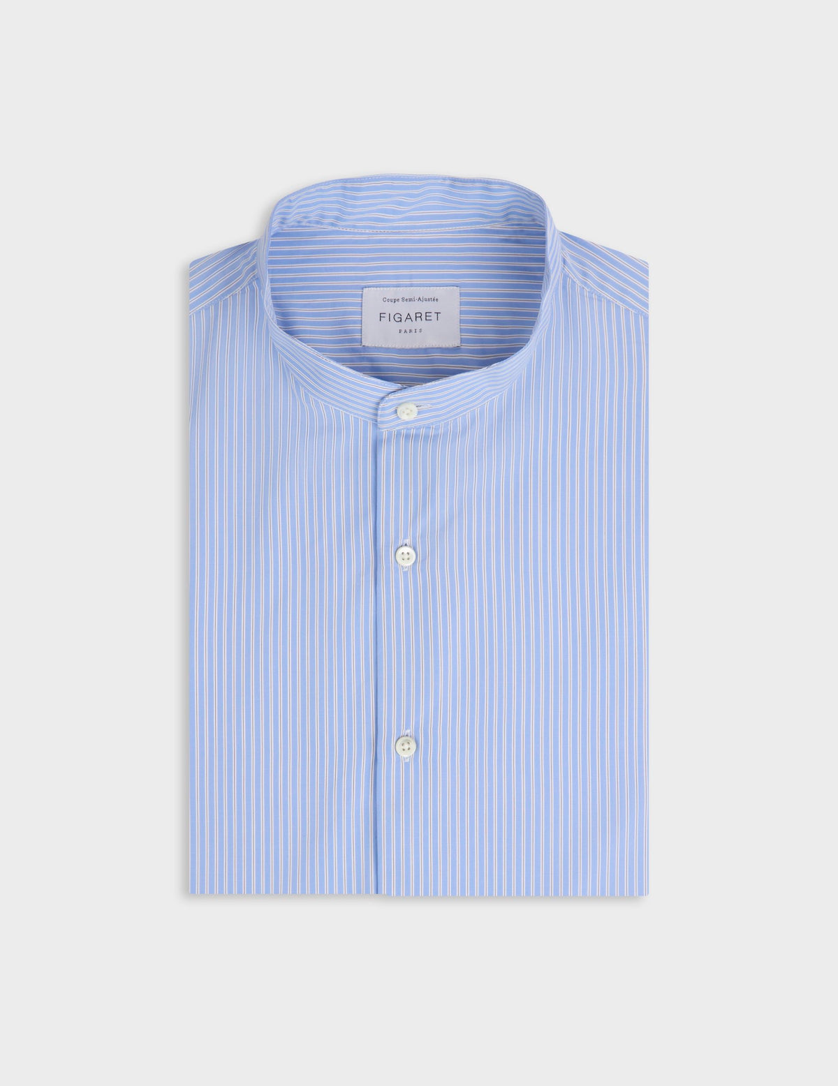Chemise Herwin rayée bleue - Popeline - Col Officier