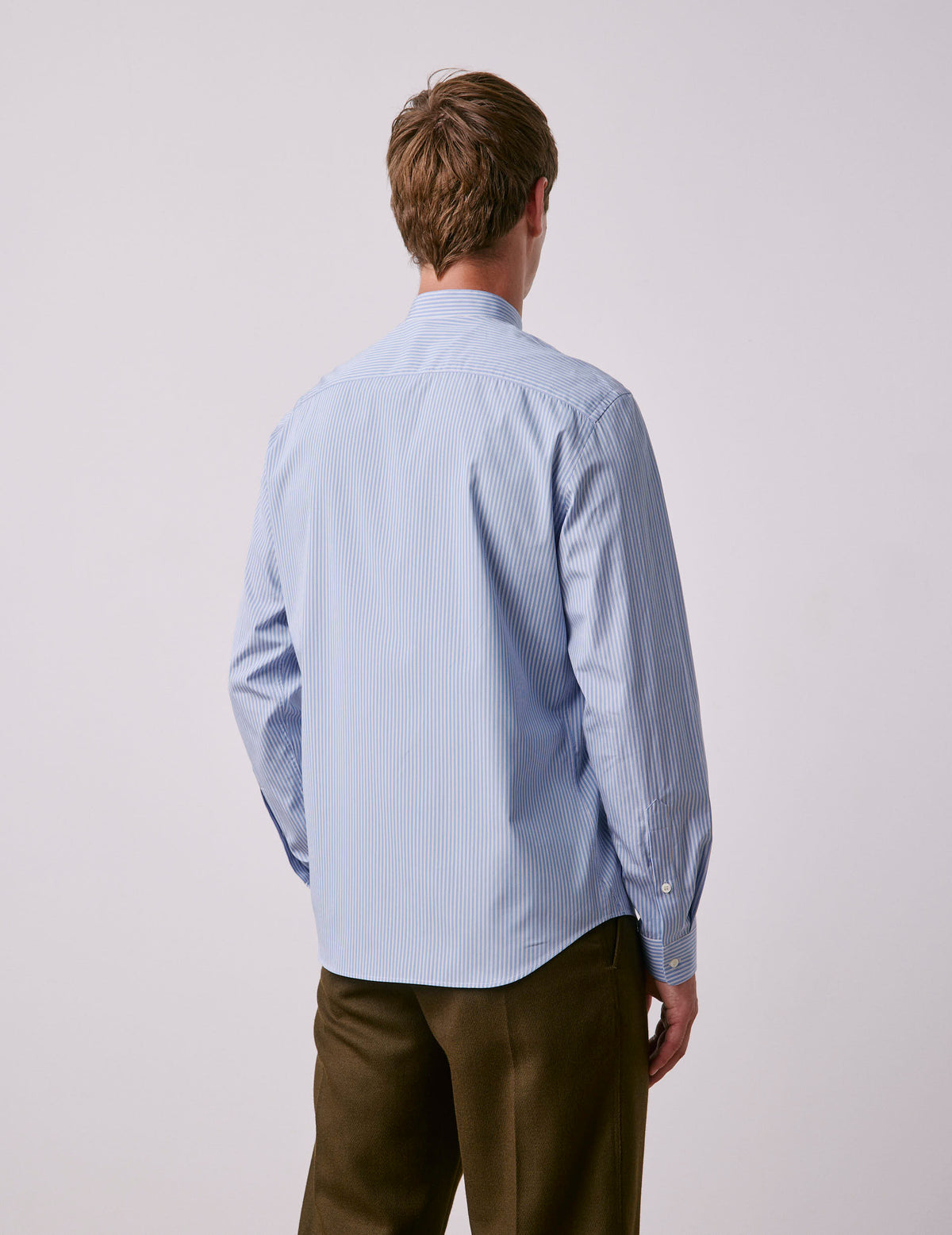 Chemise Herwin rayée bleue - Popeline - Col Officier#3