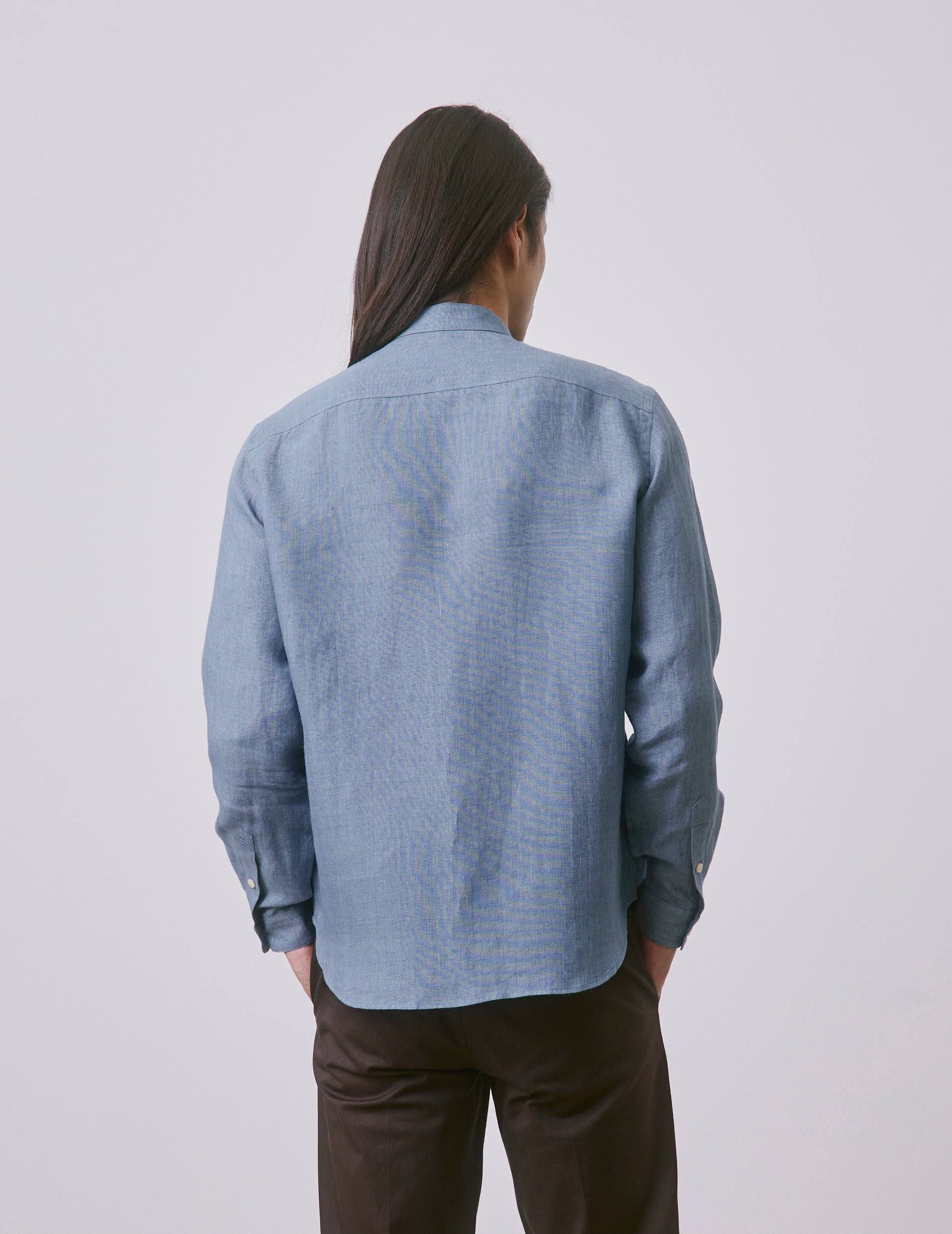 Blue linen Herwin shirt - Linen - Officer Collar