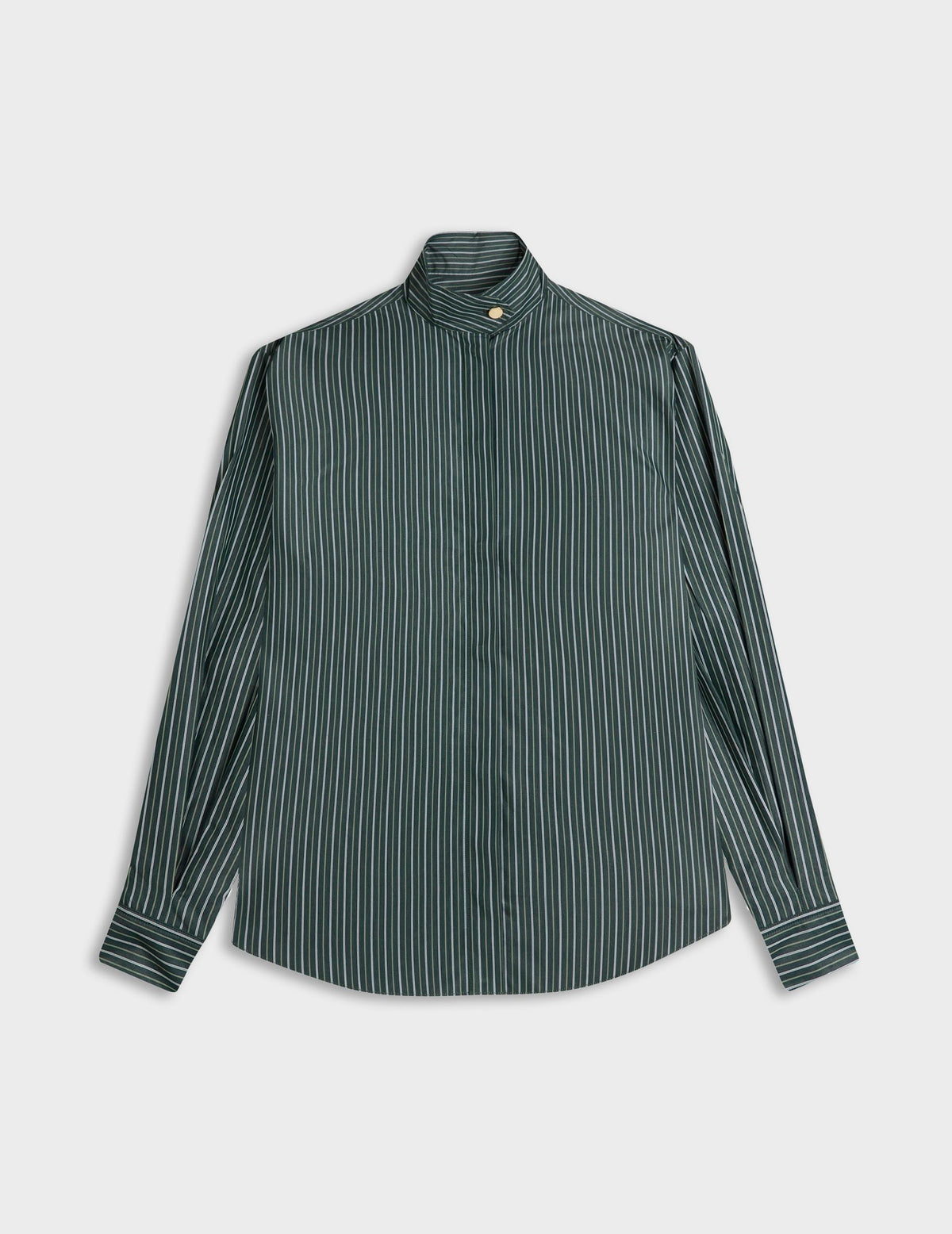 Chemise Innaée en popeline rayée verte - Popeline - Col Droit montant pointe