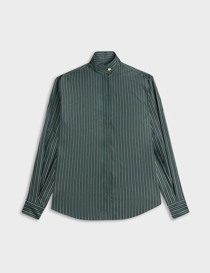 Chemise Innaée en popeline rayée verte