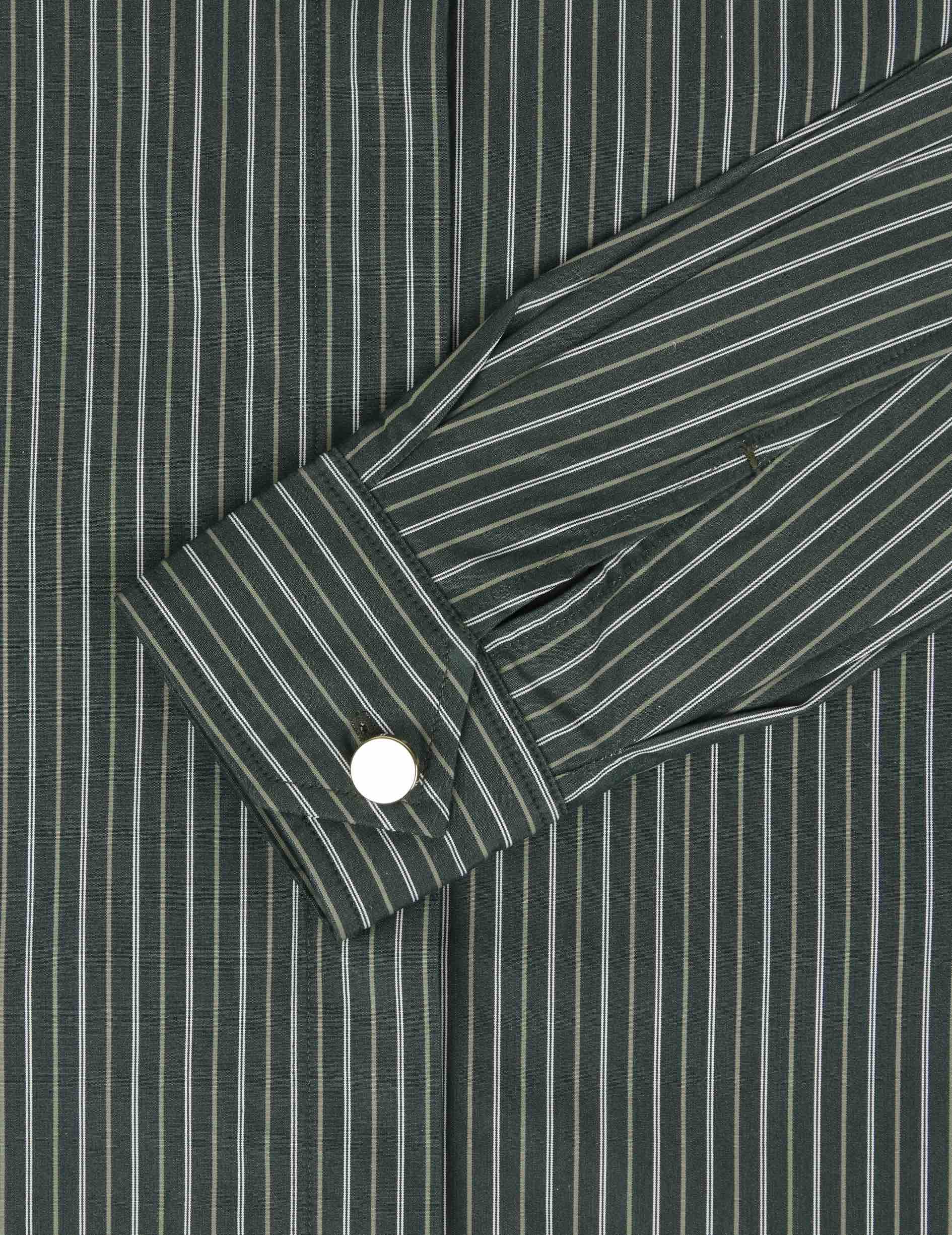 Chemise Innaée en popeline rayée verte - Popeline - Col Droit montant pointe
