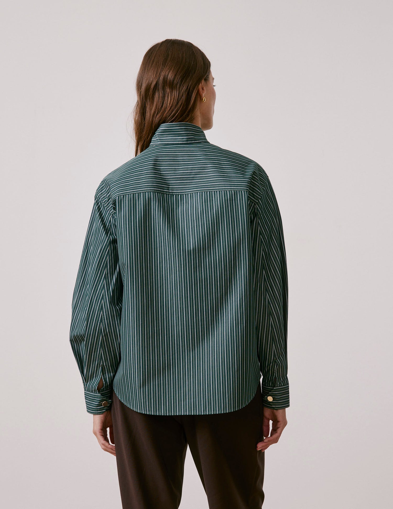 Chemise Innaée en popeline rayée verte - Popeline - Col Droit montant pointe#3