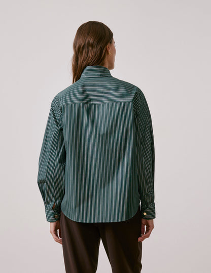 Chemise Innaée en popeline rayée verte