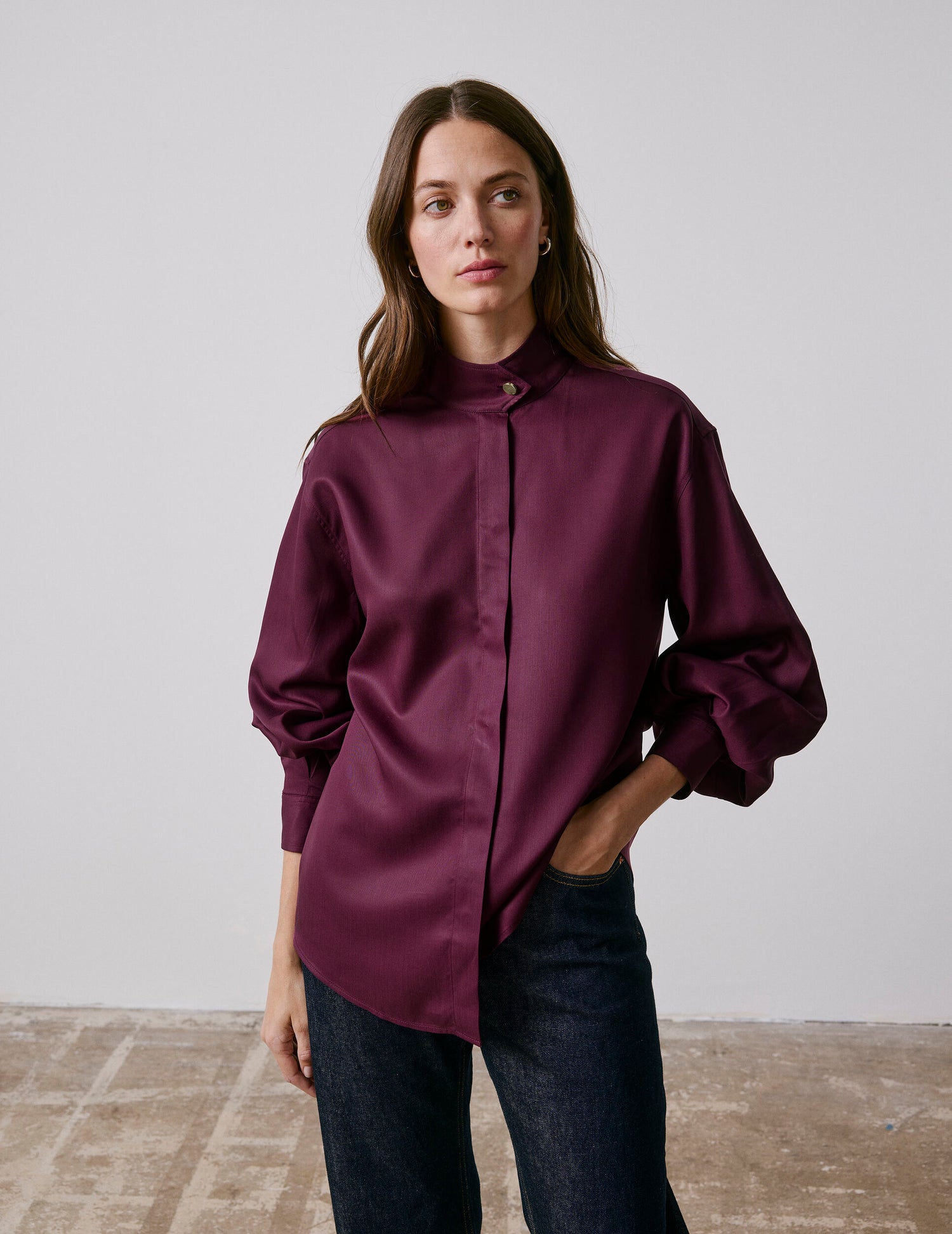 Chemise Innaée en lyocell bordeaux - Lyocell - Col Droit montant pointe#3