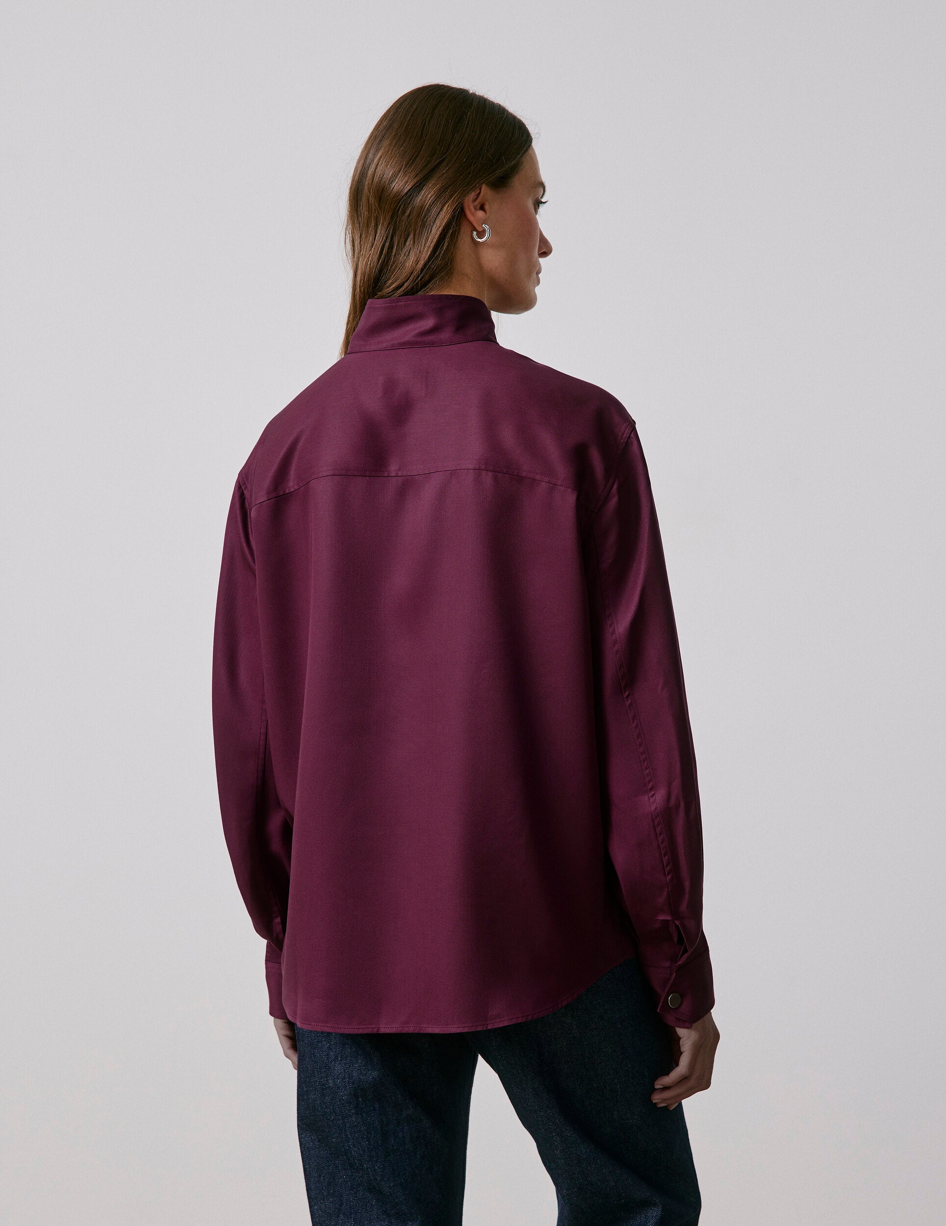 Chemise Innaée en lyocell bordeaux - Lyocell - Col Droit montant pointe